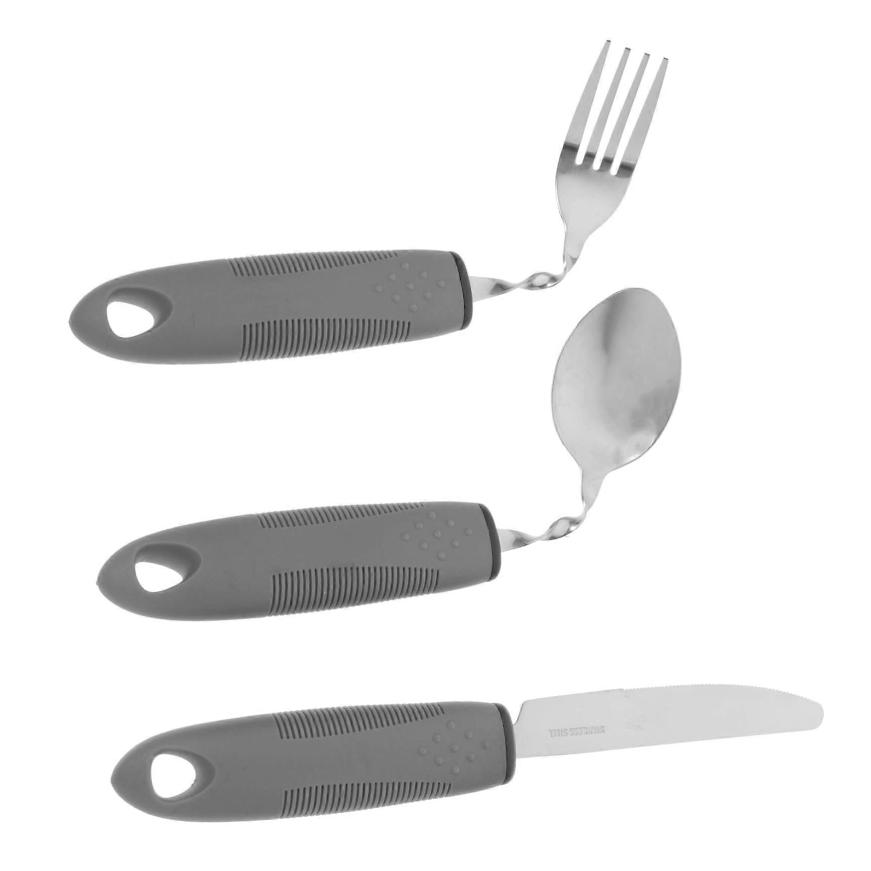 Seniors Cutlery Set - Adjustable Sturdy Dining Utensils for Elderly & Disabled - Shiver-Free Grey PP Spoon