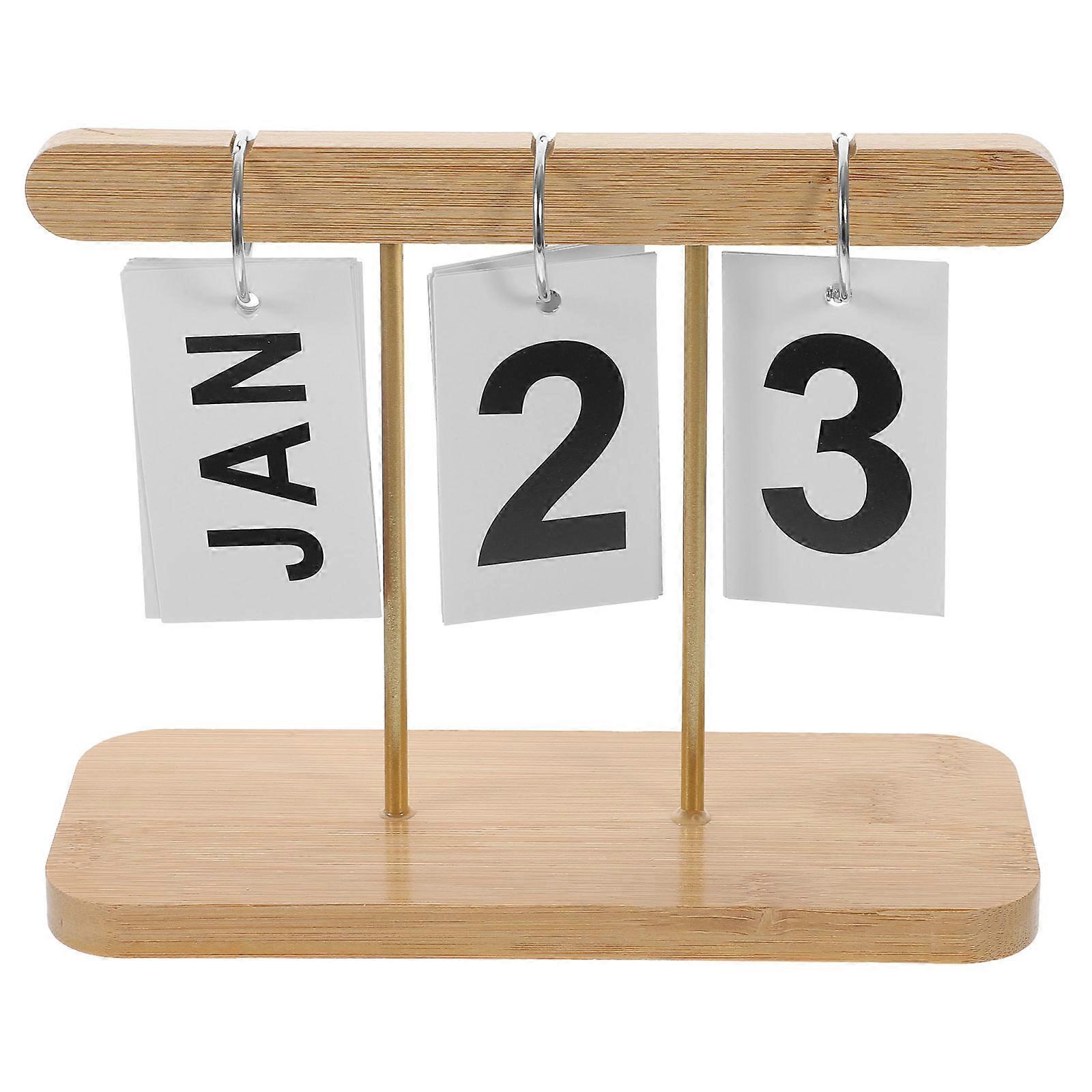 Desktop Decoration Desk Calendar Perpetual Wooden Home Desk Rectangular Page Turning 1Set