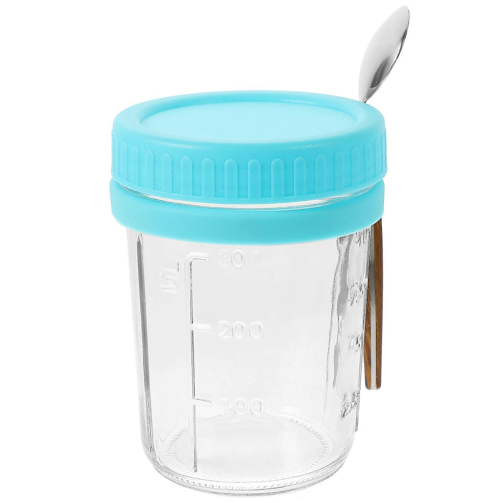 SkyBlue Glass Overnight Oats Cup with Lid and Spoon for Home Use 6 oz Ideal for DIY Breakfast and Snacks