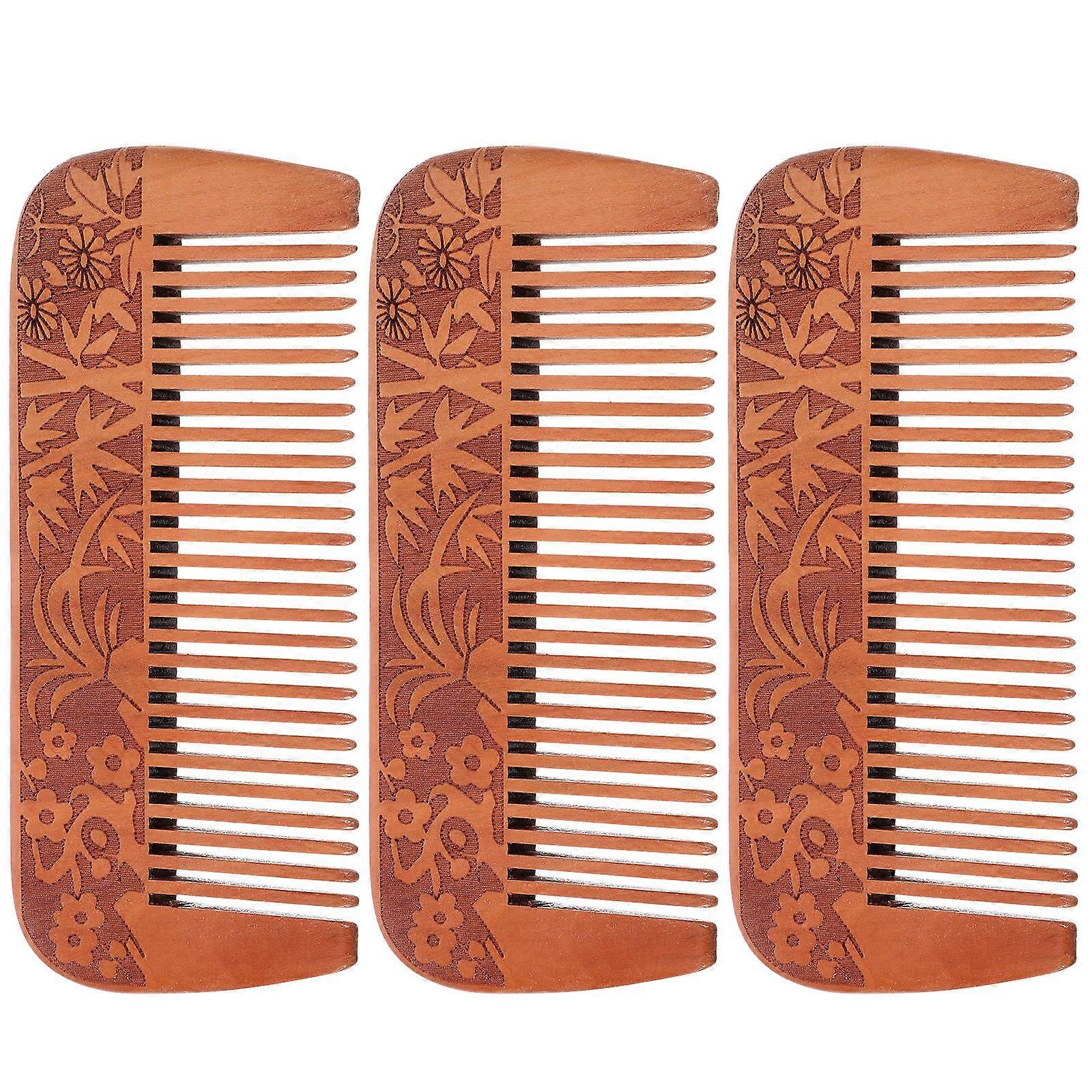 Wooden Comb for Women Hair Styling Natural Design Gentle on Scalp Chocolate Color 3 Pieces
