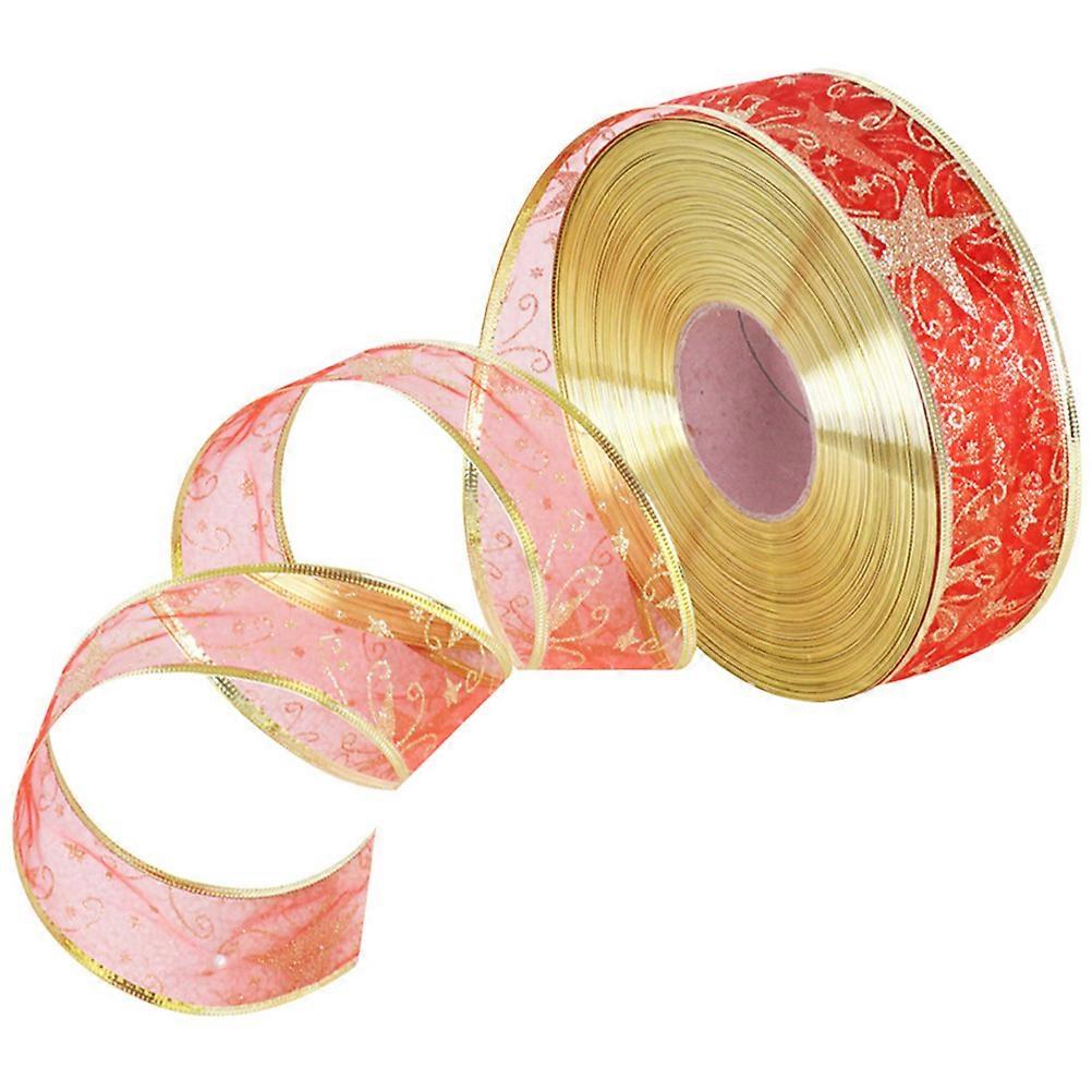 Gold Edged Christmas Ribbon with Star Pattern Fade Resistant DIY Ribbon for Gift Wrapping, Tree Decorations, and Party Crafts
