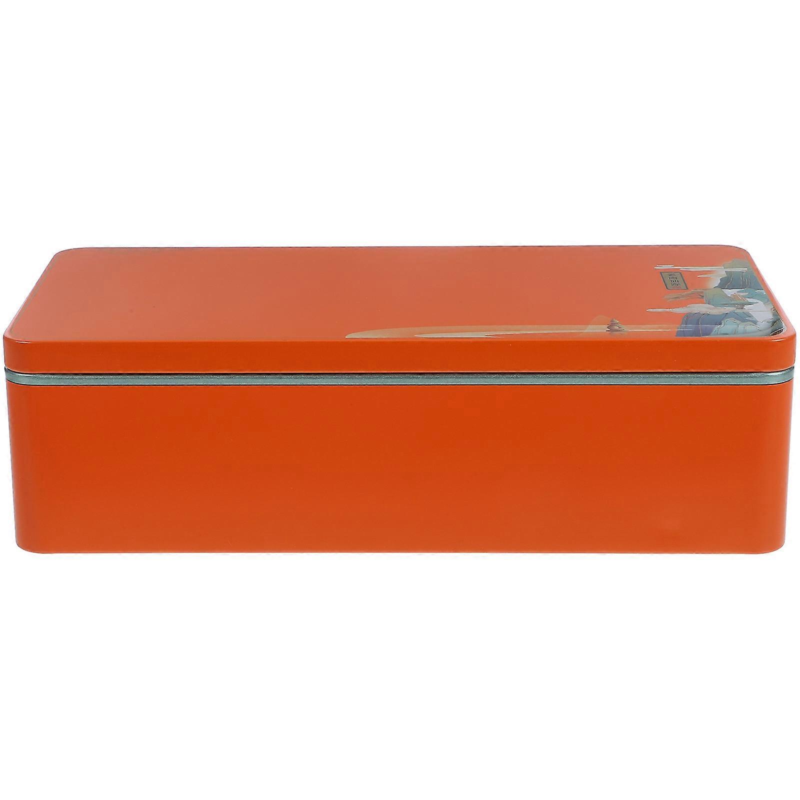 Air Tight Tea Canister Rectangular Shape Tinplate Material Office 1Pcs