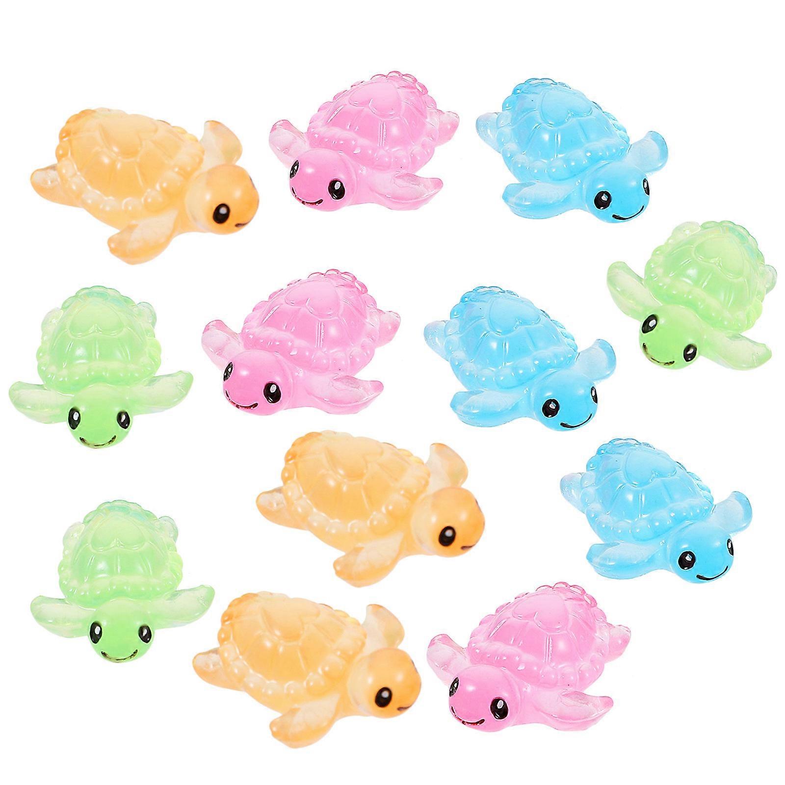 Glow in the Dark Turtle Figurines Craft Accessories for Decoration 12 Small Resin Turtles