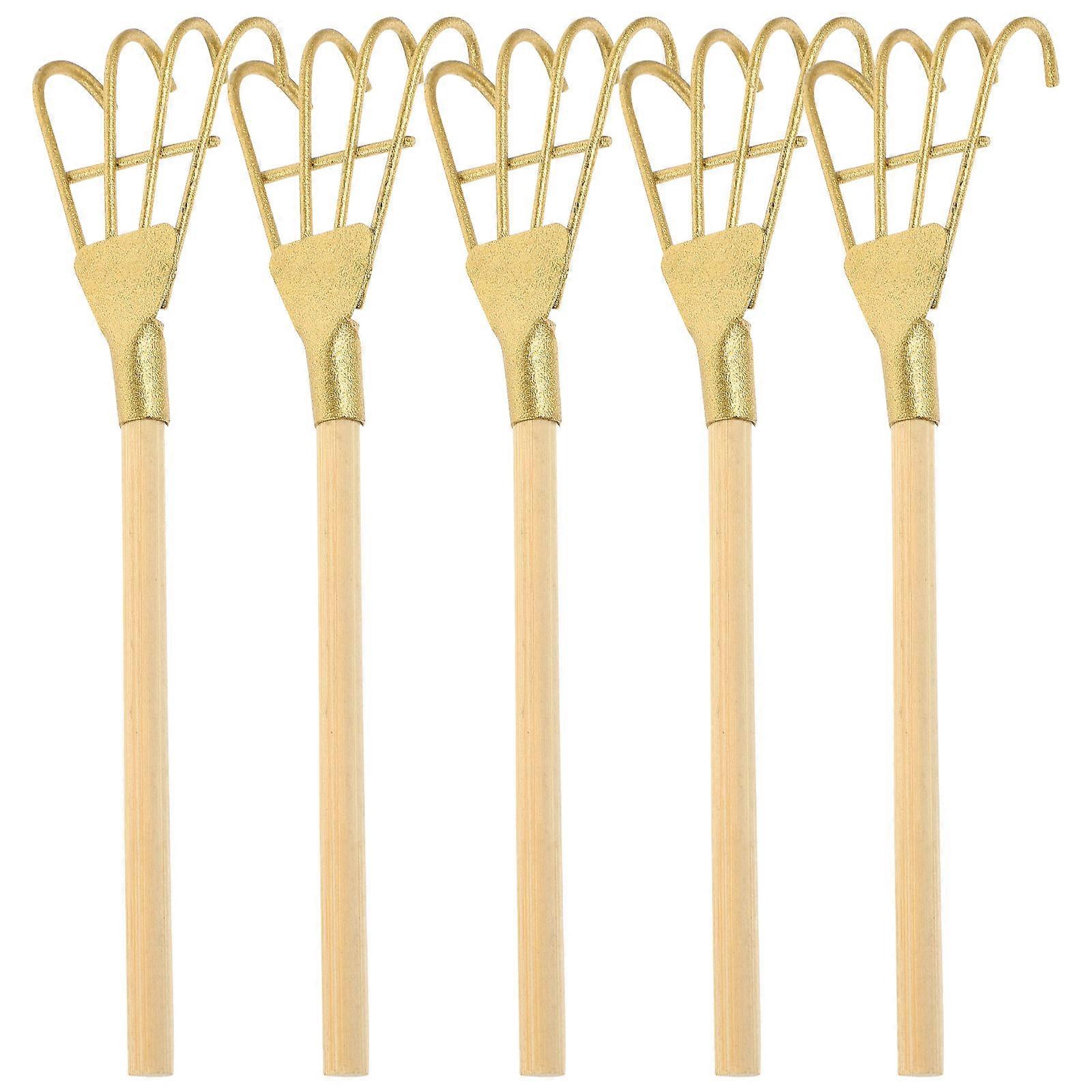 Miniature Iron Rake for Kids Gardening Toy and DIY Use Khaki Color Safe Craftsmanship 5pcs