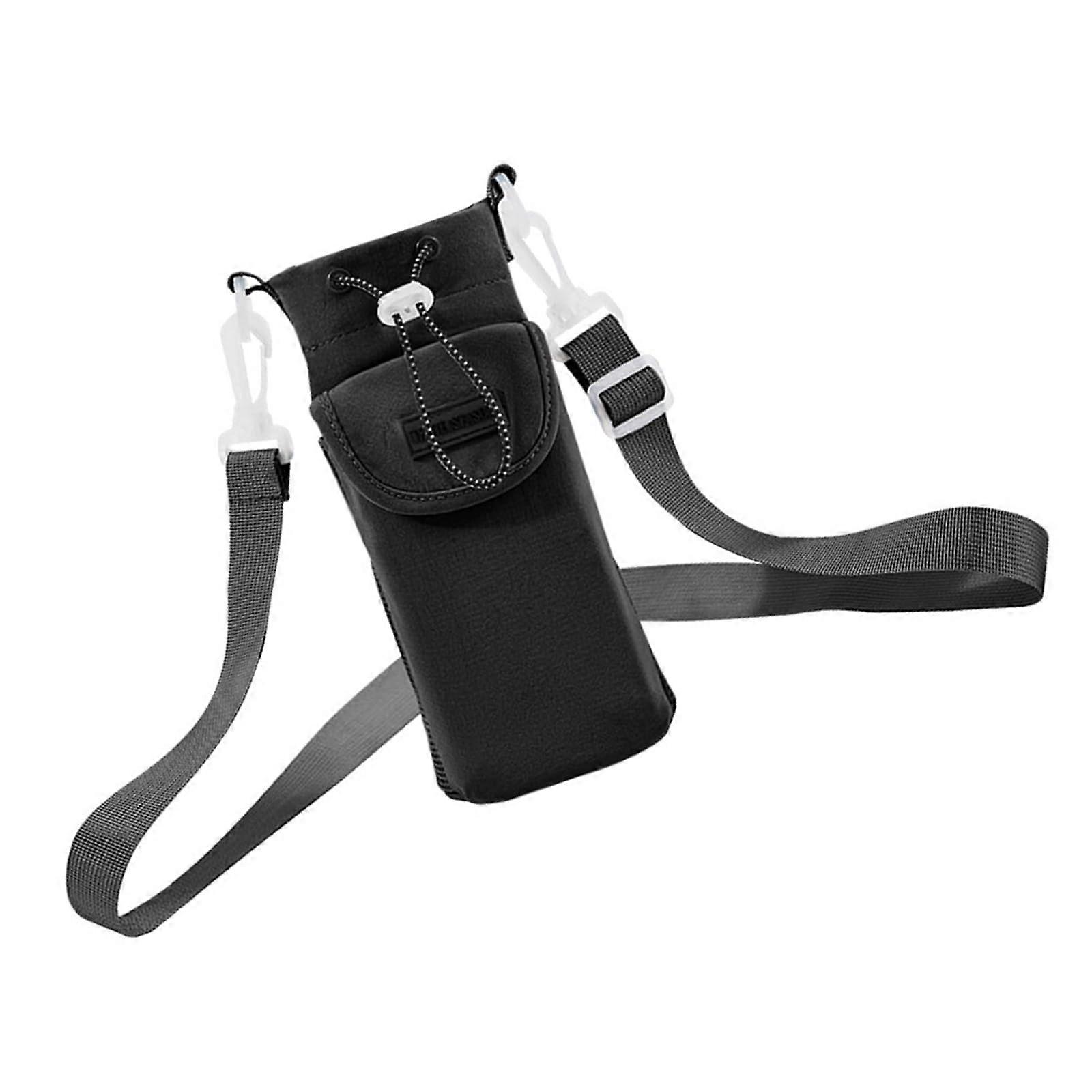 Outdoor Water Bottle Protective Case With Adjustable Strap, Drinkware Holder, Storage Pouch, Black