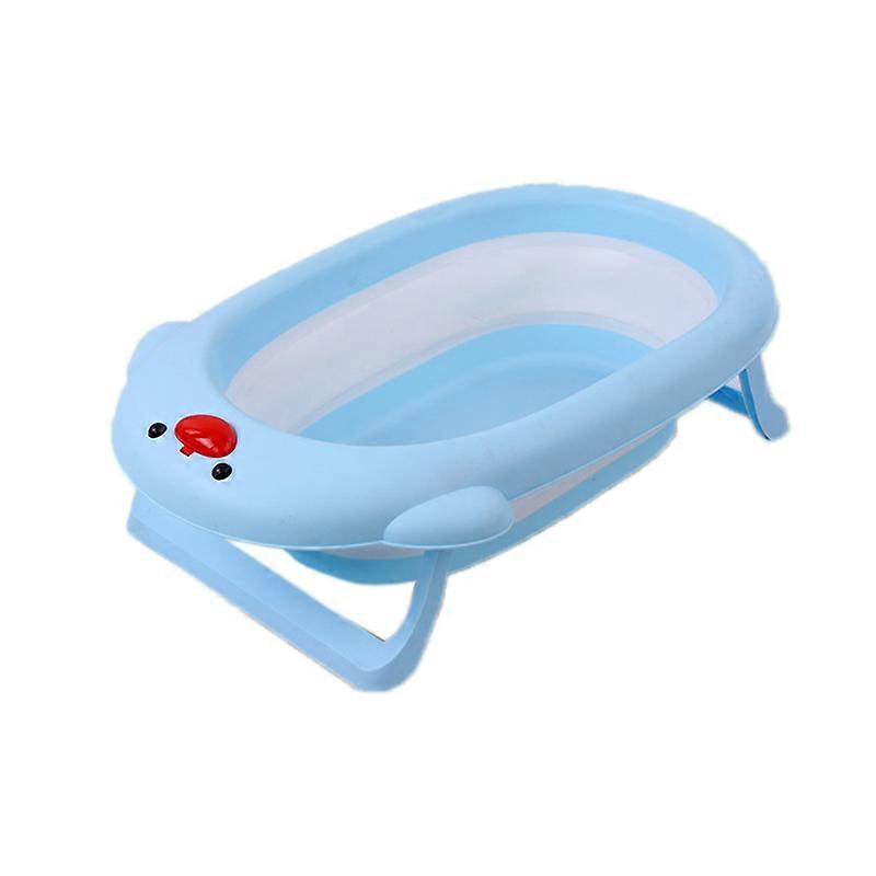 Baby Bath Tub Foldable Cute Cartoon Stable Toddler Tub with Intelligent Temperature for Baby Kids Blue