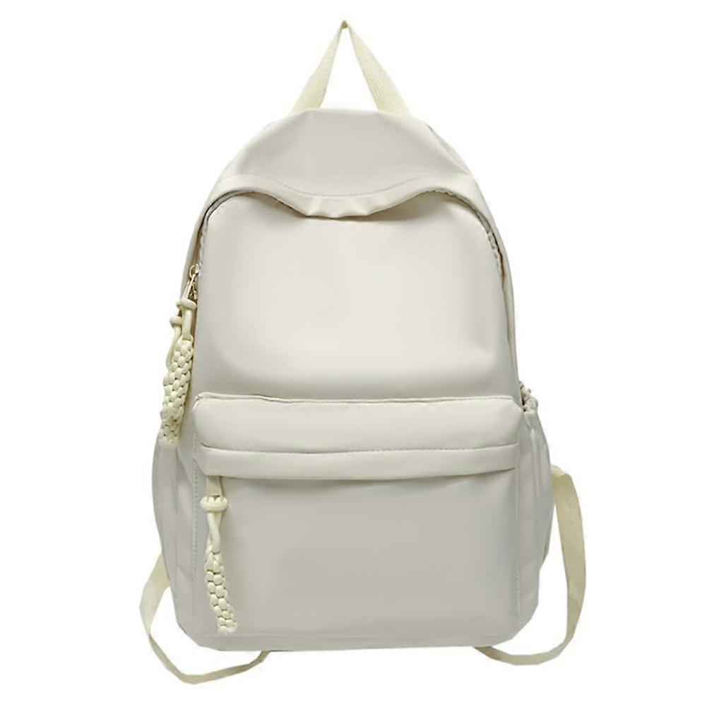Women's Stadium Backpack for Students, Nylon Shoulder Bag, Large Capacity, White, Smooth Zipper