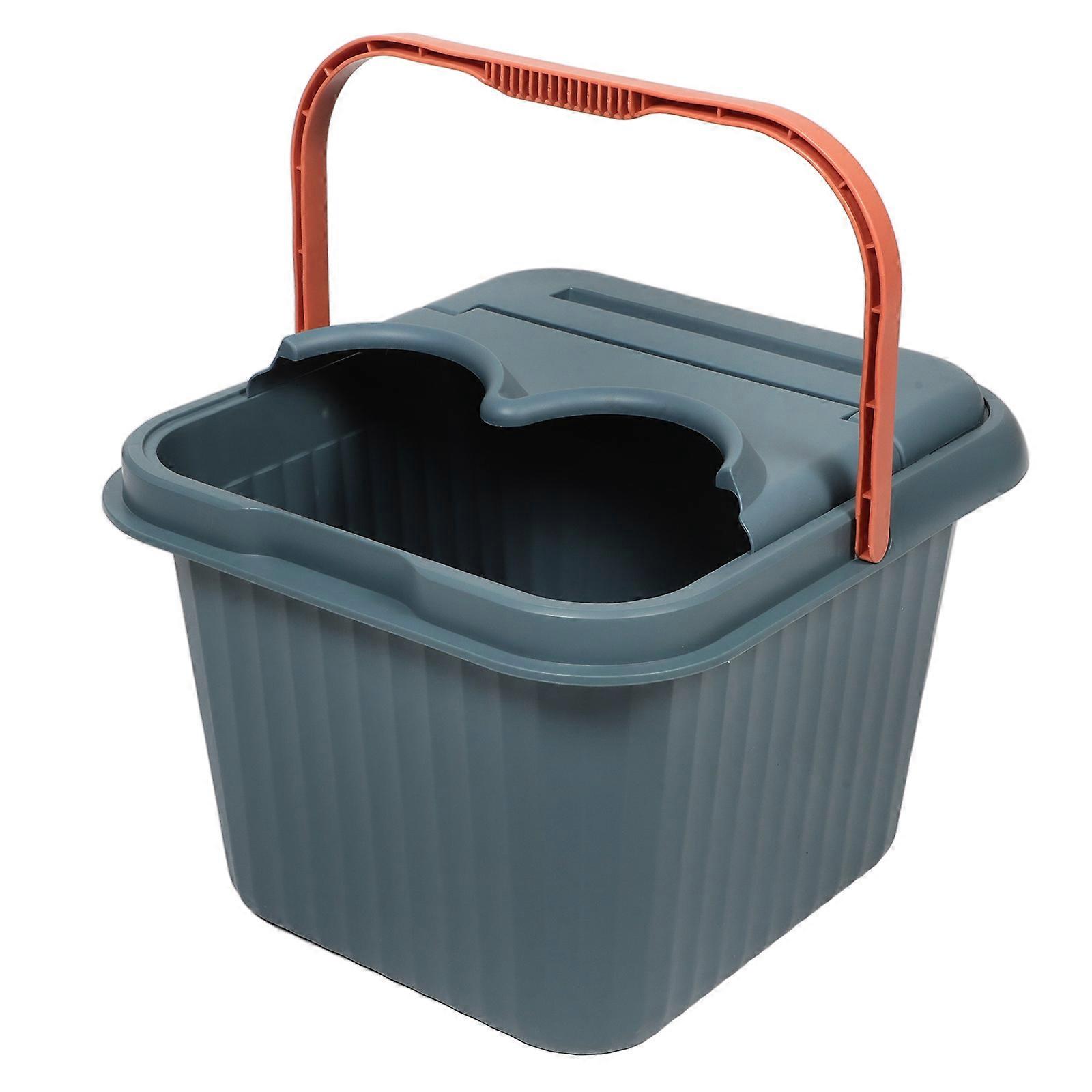 Blue Foot Bath Bucket with Lid for Home Use Plastic Portable Spa Basin for Soaking and Massage 7.5L