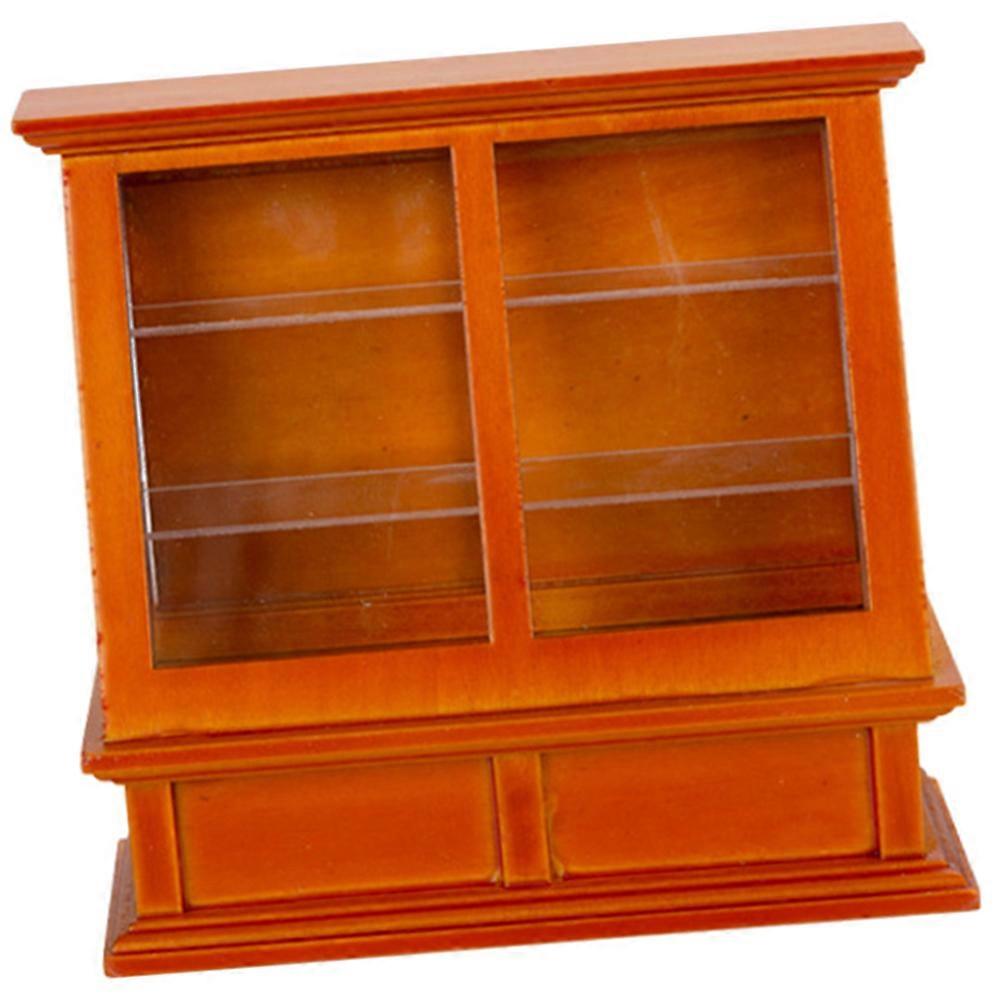Doll House Furniture Miniature Wooden Cake Cabinet for Bakery Shop Brown Small Size