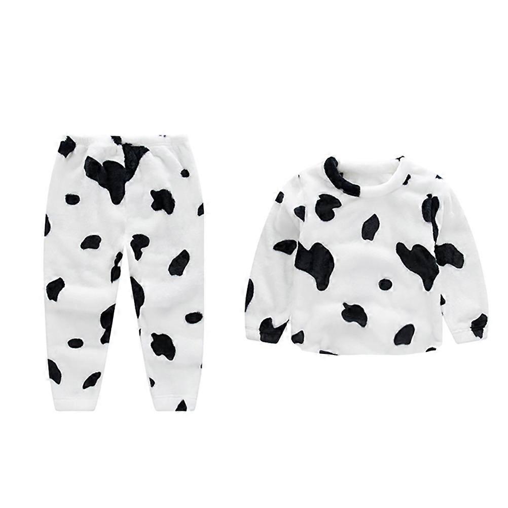 Thickened Flannel Cow Print Pajamas for Warm Autumn Winter Sleepwear Cartoon Nightclothes Cozy Home Wear for Boys Elastic Waistband