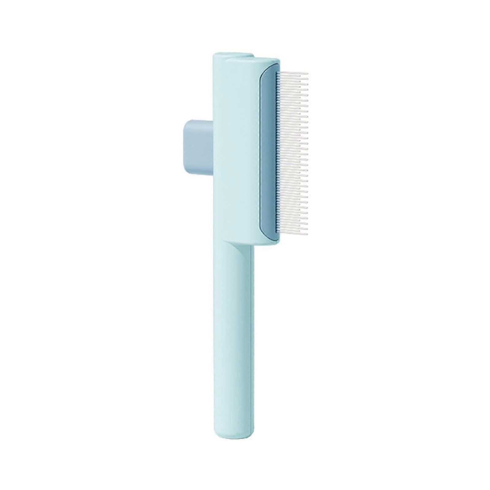 Gentle Pet Hair Comb for Dogs and Cats with Release Mechanism, Ergonomic Deshedding Brush for Shedding and Dander Removal, Blue