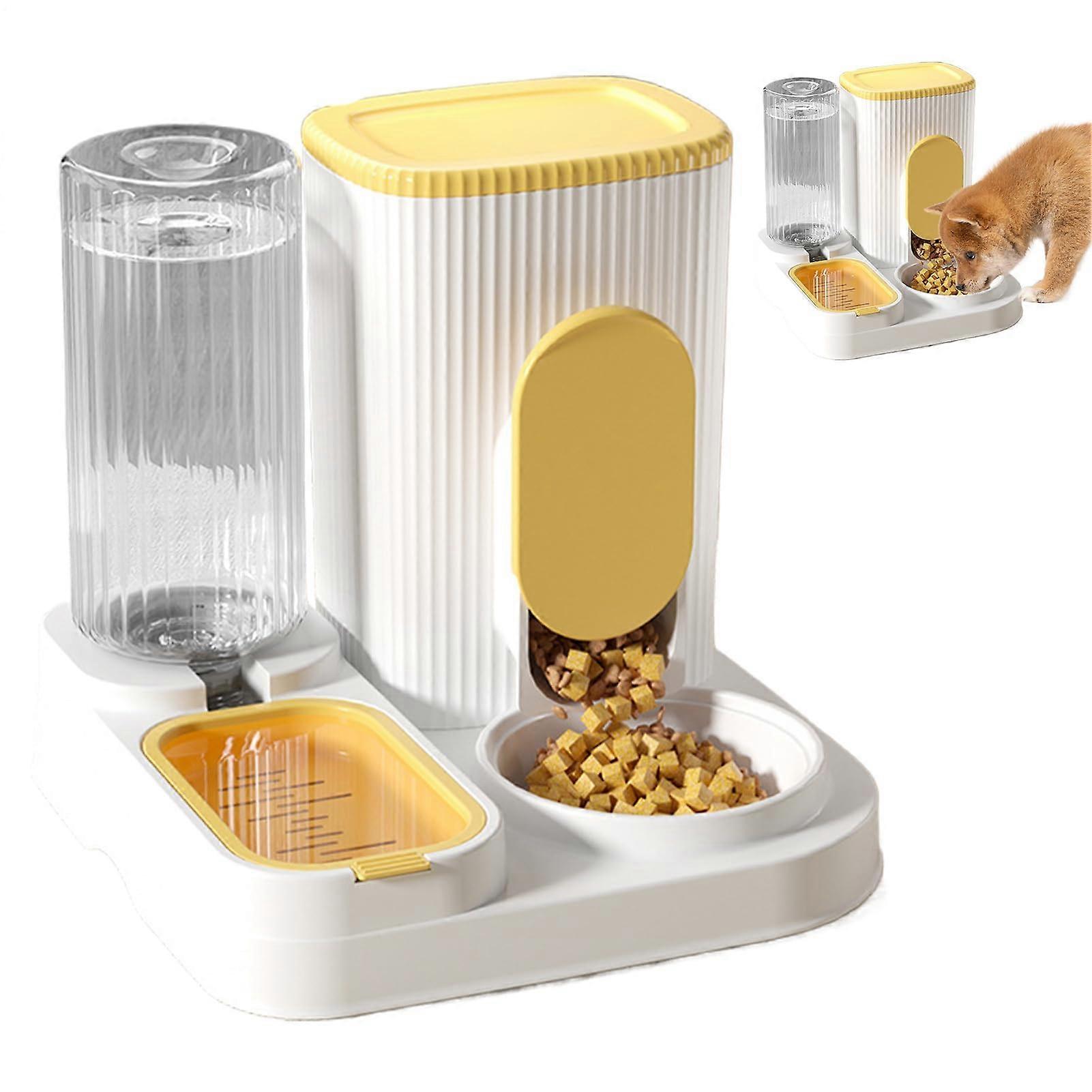Automatic Pet Feeder 2-In-1 Feeding Station For Small, Medium, Large Pets Yellow