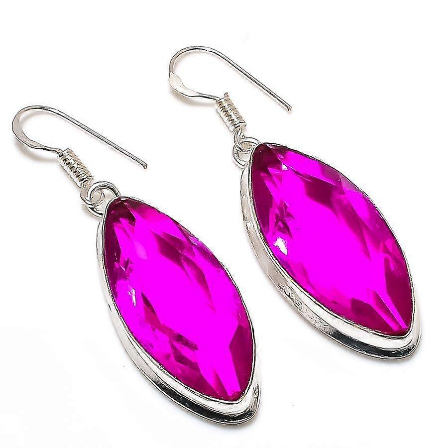 Natural Pink Rubillite Gemstone Handmade 925 Sterling Silver Earring 2.13" V8k27