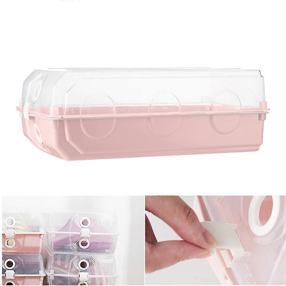 2pcs Thicken Clamshell Type Transaprent Plastic Shoes Storage Box Case Shoes Container Shoes Organizer for Home Shop (Pink)