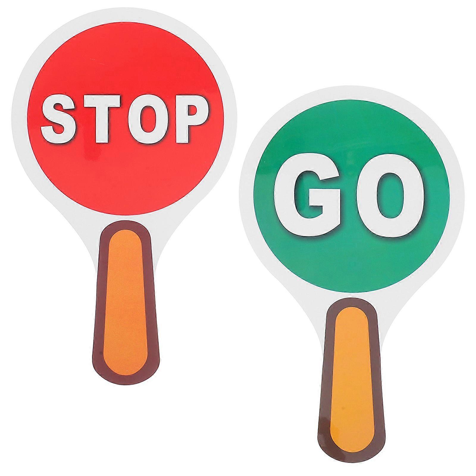 2pcs Double-Sided Stop and Go Sign Handheld Signal Sign Waterproof Traffic Control Paddle Classroom Teaching Tool Red Green Light Sign