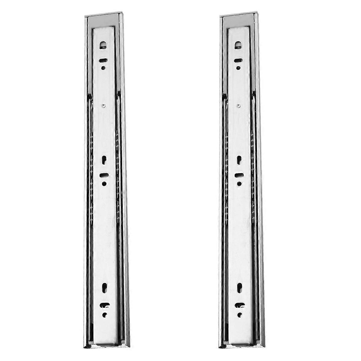 2 יח '3 קטע מגירה נעילה עצמית שקופיות 16 אינץ '400 מ"מ אילם מסילות מגירה קפיצים כפולים מסילת מגירה לשולחן ארון (כסף)