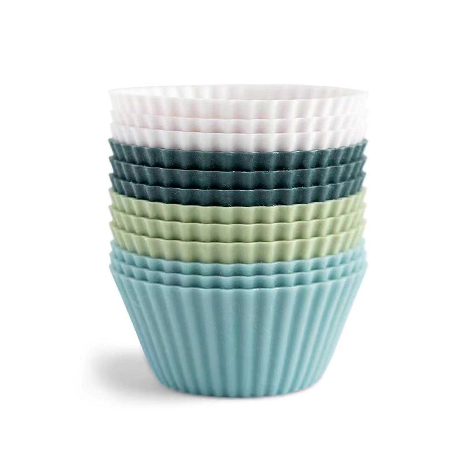 Paper Cups Thickened Silicone Cake Moulds, Reusable Muffin Baking Pans, 12 Pack, 3 Inch Size, Durable Material