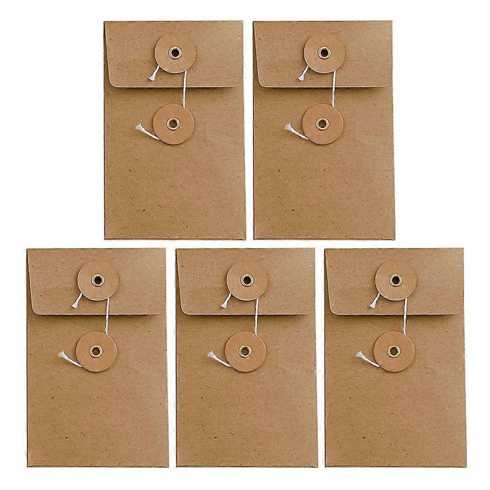 5pcs Vintage Kraft Paper Envelopes with String Tie Closure Small Square Envelopes for Cards for Office Use and Wedding Invitations