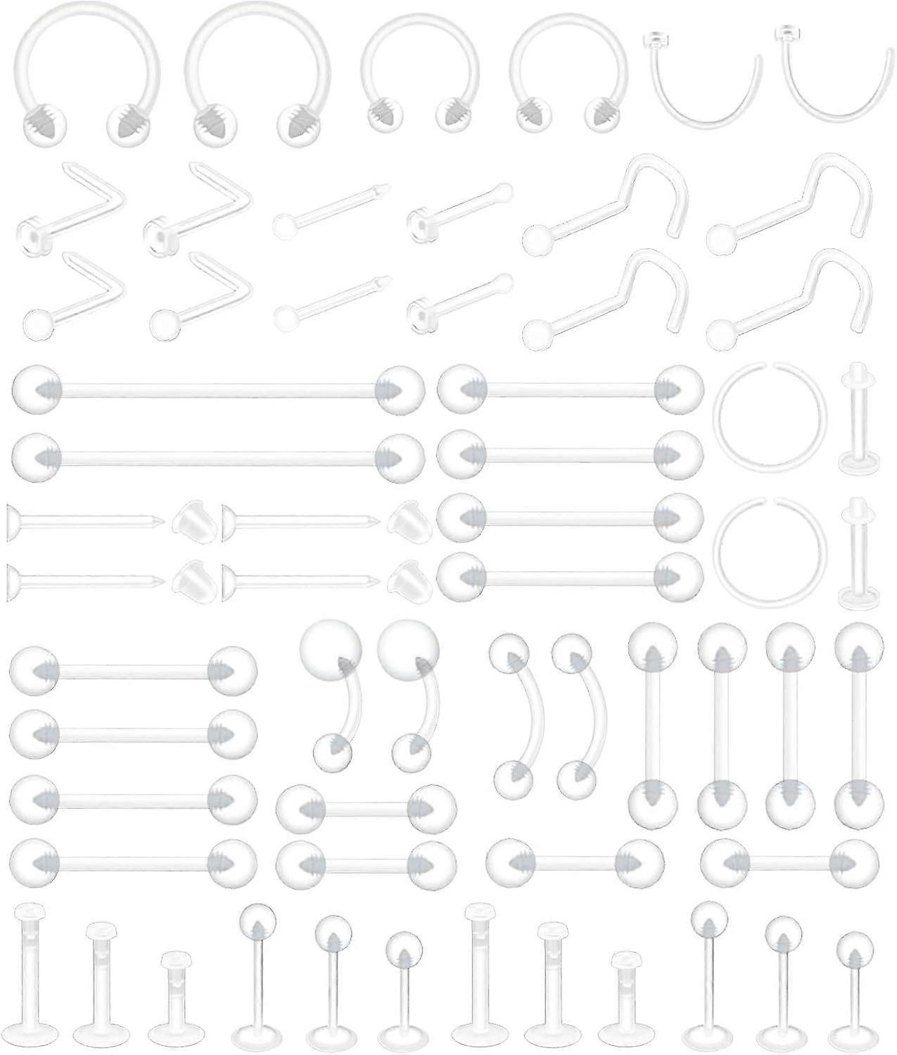 60Pcs Clear Piercing Retainers for Surgery Bioflex Plastic Jewelry for Nipple