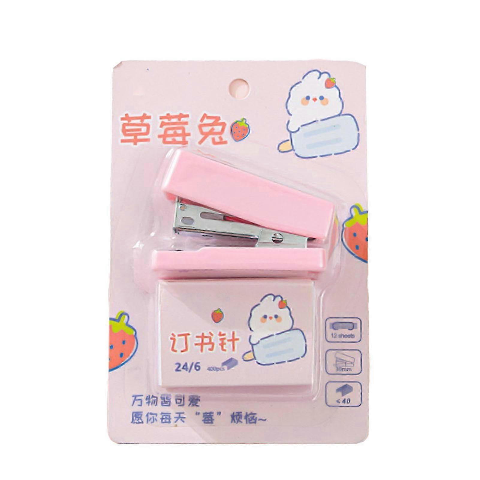 Stapler Cartoon Cute Appearance Portable Multifunctional Efficient Binding Stapler for Office School Home Pink