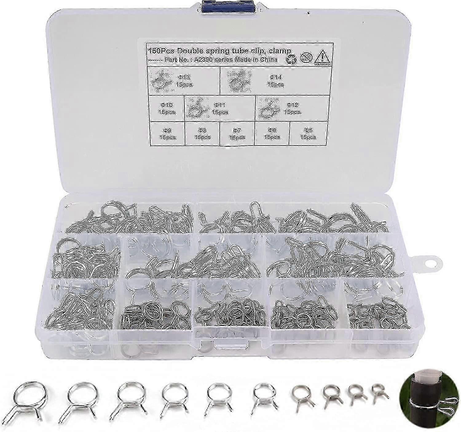 Stainless steel hose clips, adjustable 150 + 10 sizes, durable and rust-resistant, suitable for multiple fields