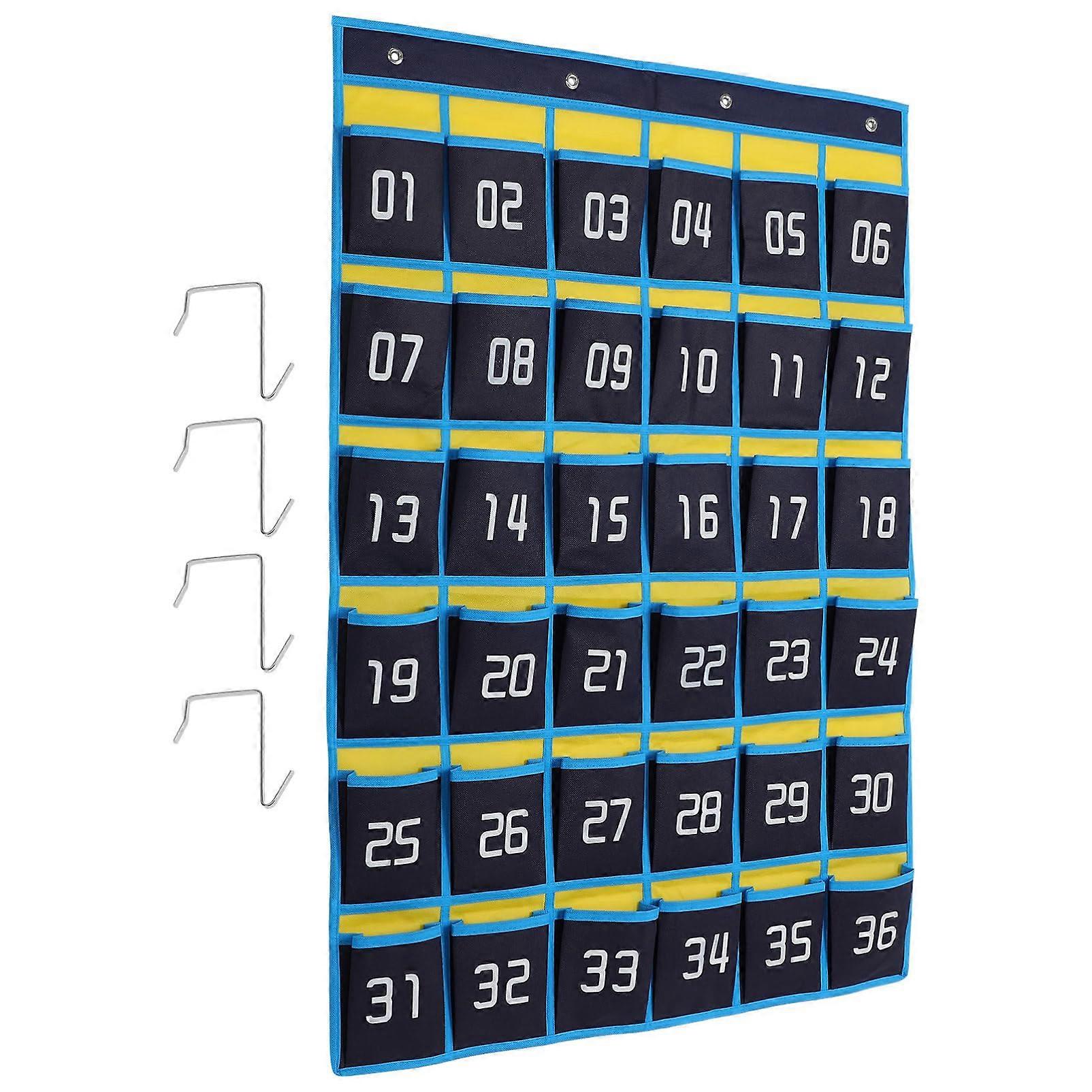 Pocket Chart 36Pocket NonWoven Classroom Organizer Keeps Phones and Calculators Handy, Hanging 96x67 cm, Blue