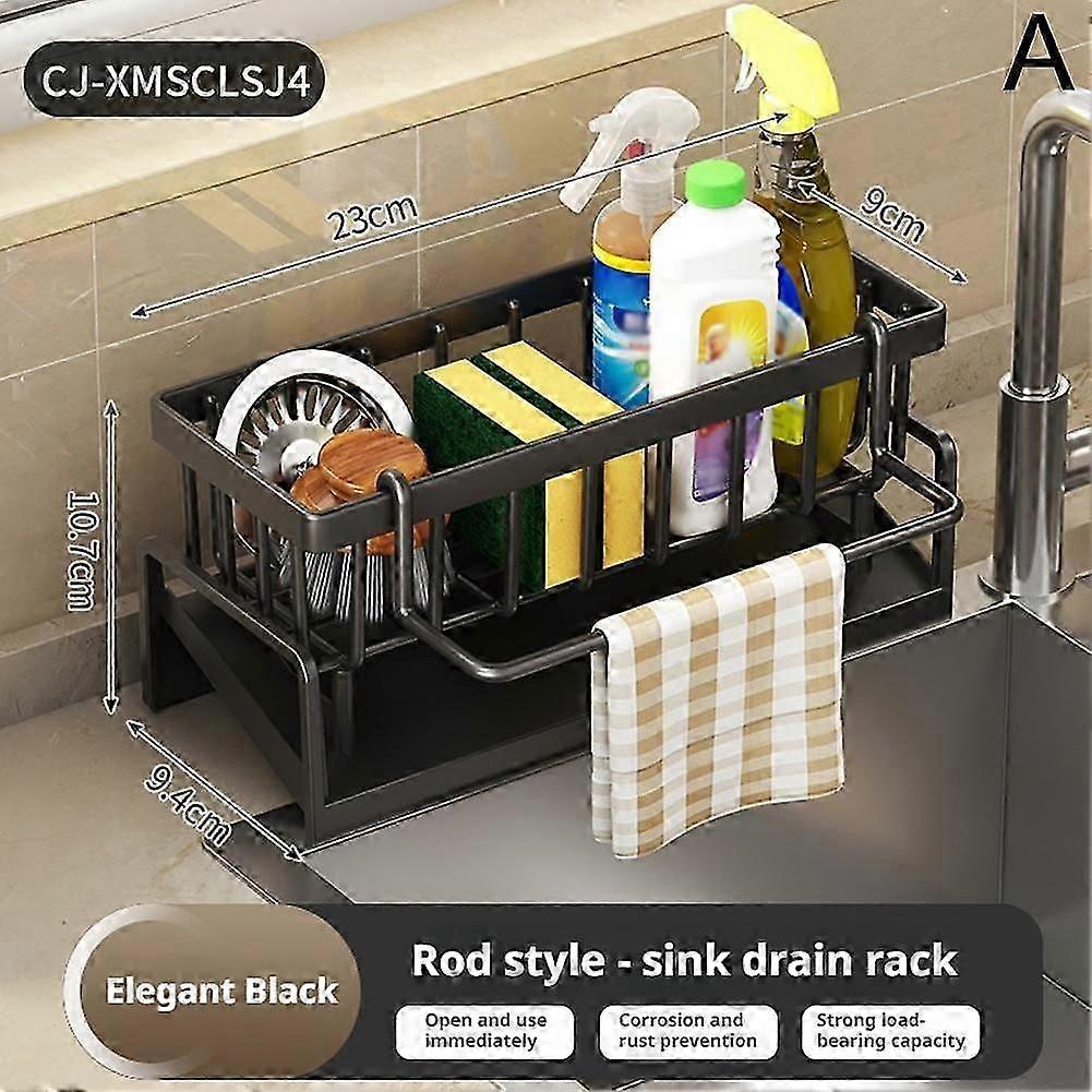 Gray Plastic ABS Wall-Mounted Drain Rack with Rod - Multi-Layer Storage for Kitchen Rags and Utensils