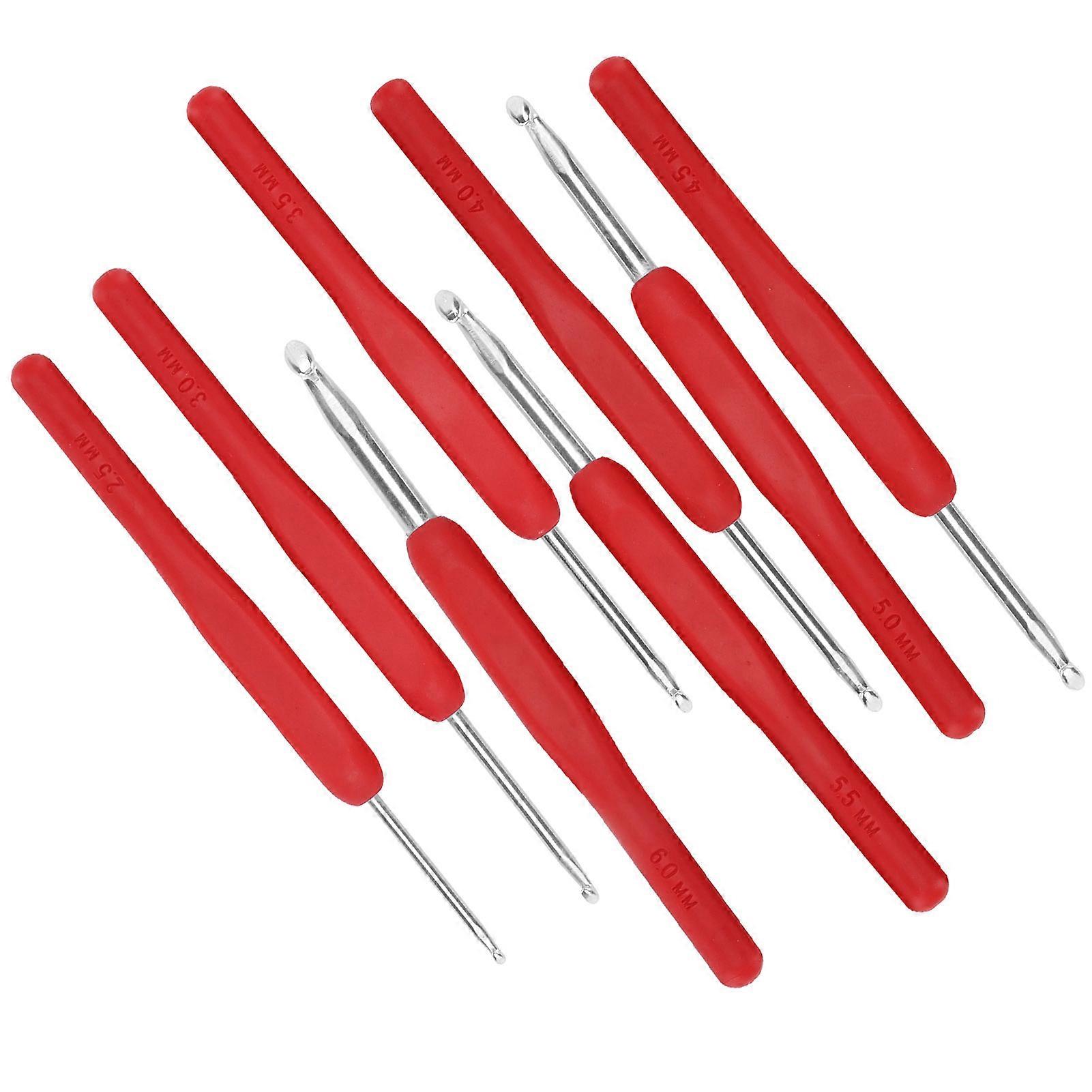 8pcs Crochet Hooks Set Soft Handle 2.5-6.0mm Red Weaving Tools