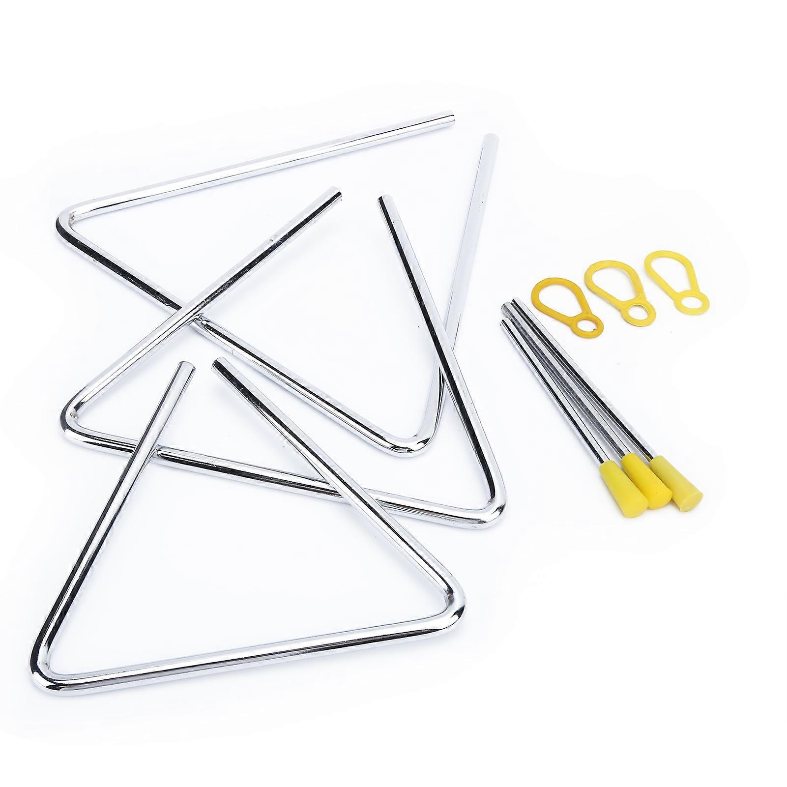 3Pcs Hand Percussion Triangle Set 6in 7in 8in Silver Metal & ABS