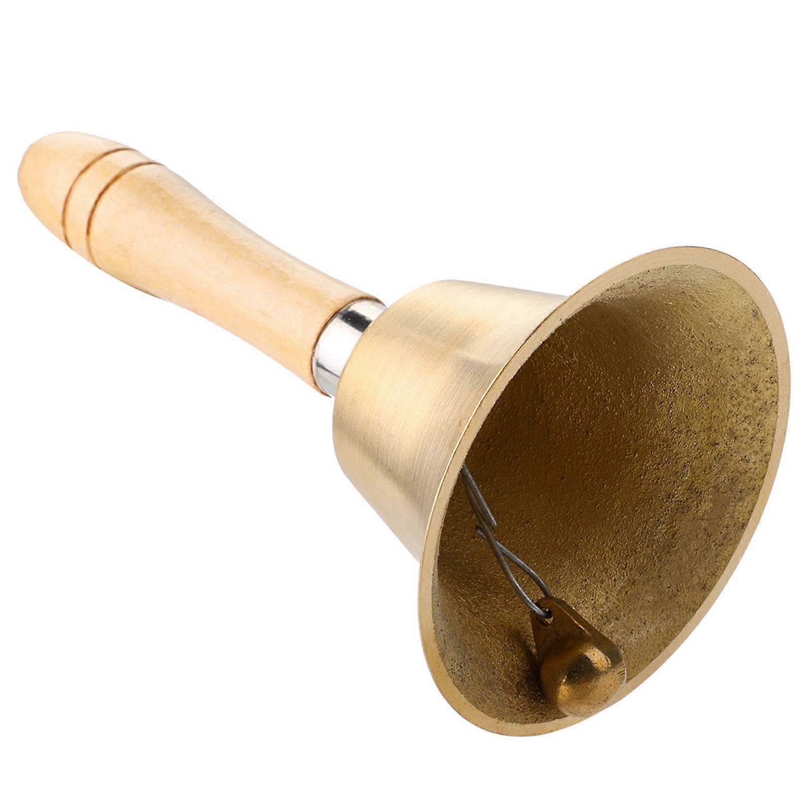 8CM Multi-Functional Gold Copper Hand Bell with Wooden Handle