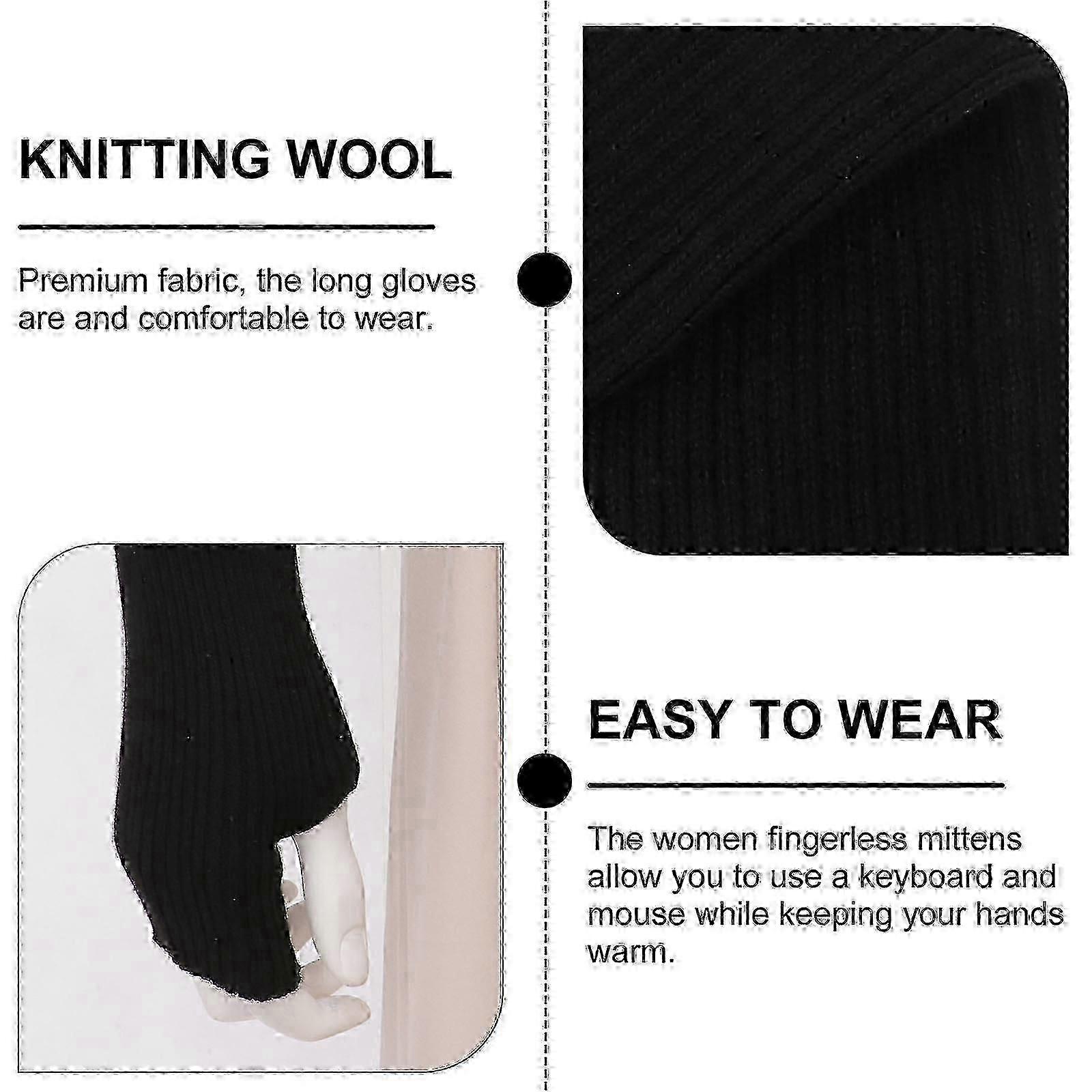 2pcs Solid Color Fingerless Long Gloves Knitting Wool Thumb Hole Mittens