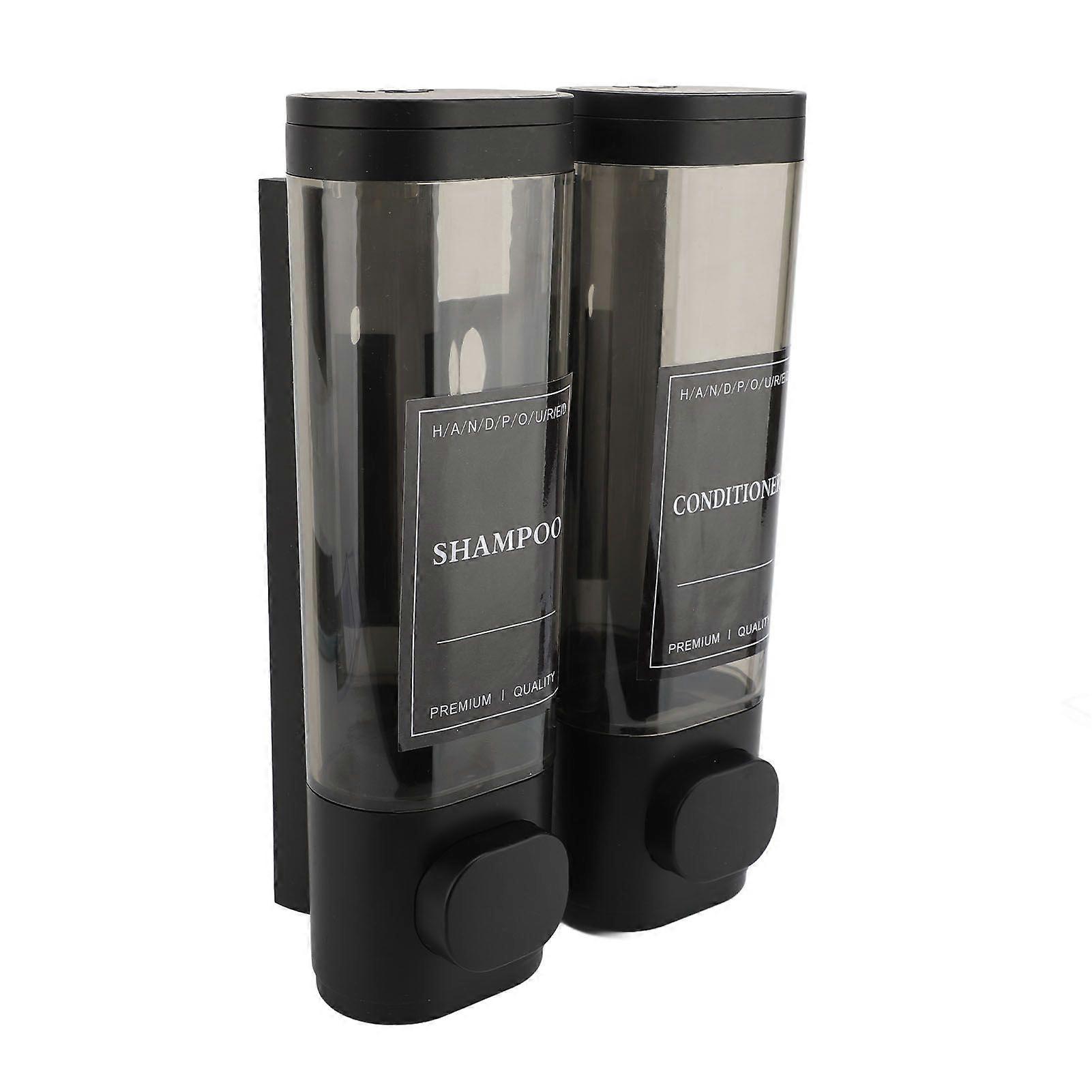 Press Pump Soap Dispenser Wall Mounted 300ml ABS Dual Head Transparent View Shampoo Dispenser Black