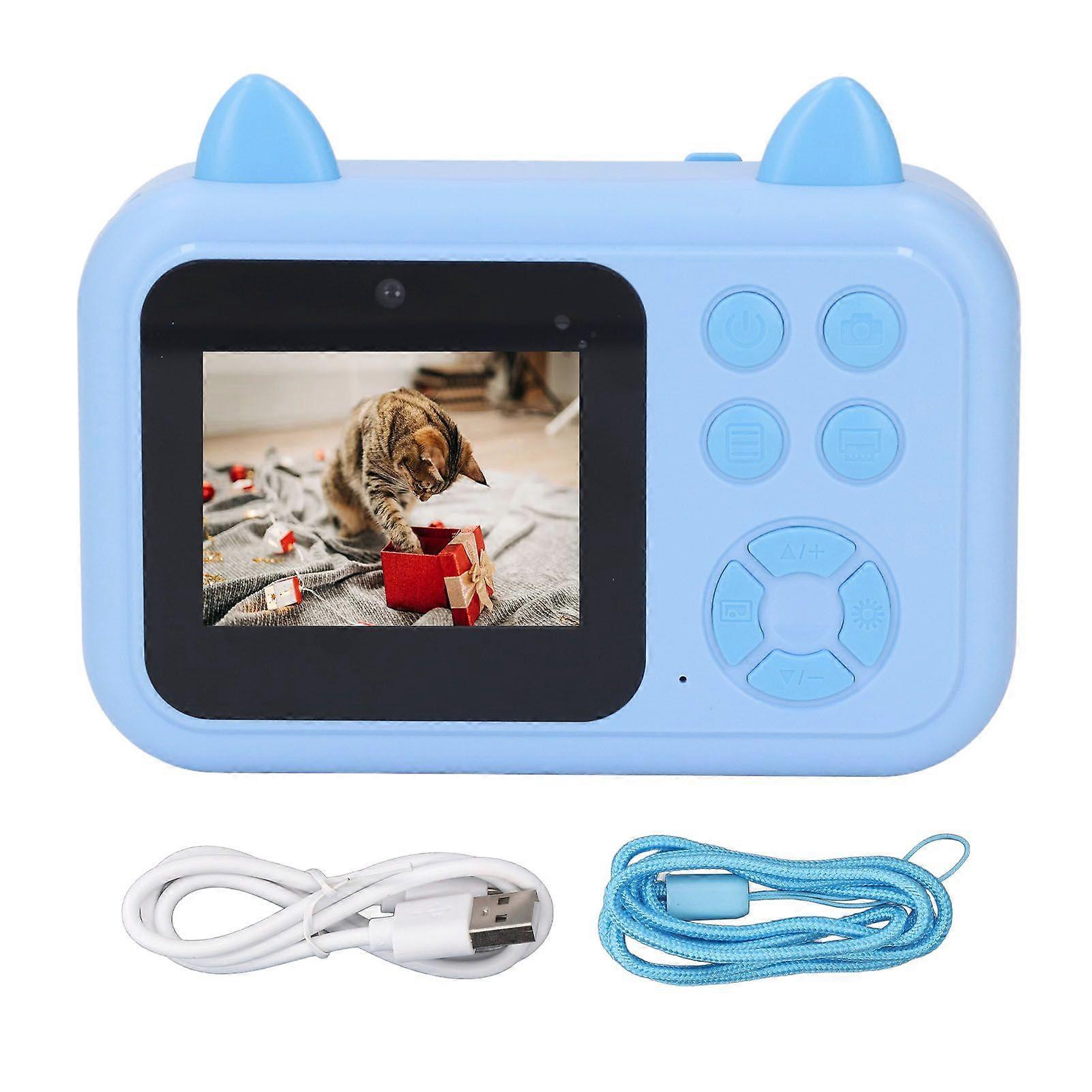Thermal Print Camera 2.4 Inch Screen HD Photo Video Recording Small Kids Digital Camera for Photography Entertainment Blue