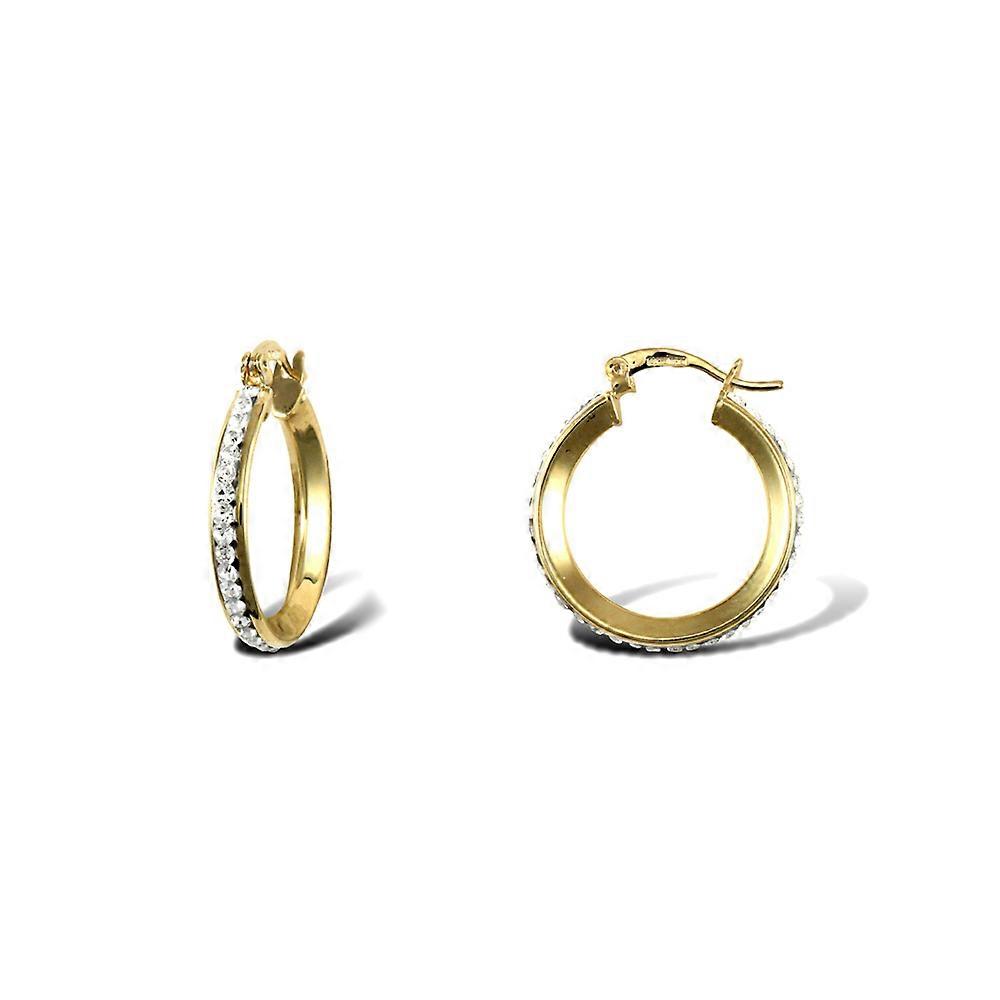 Jewelco London Ladies 9ct Yellow Gold White Round Crystal Eternity 3mm Hoop Earrings 21mm
