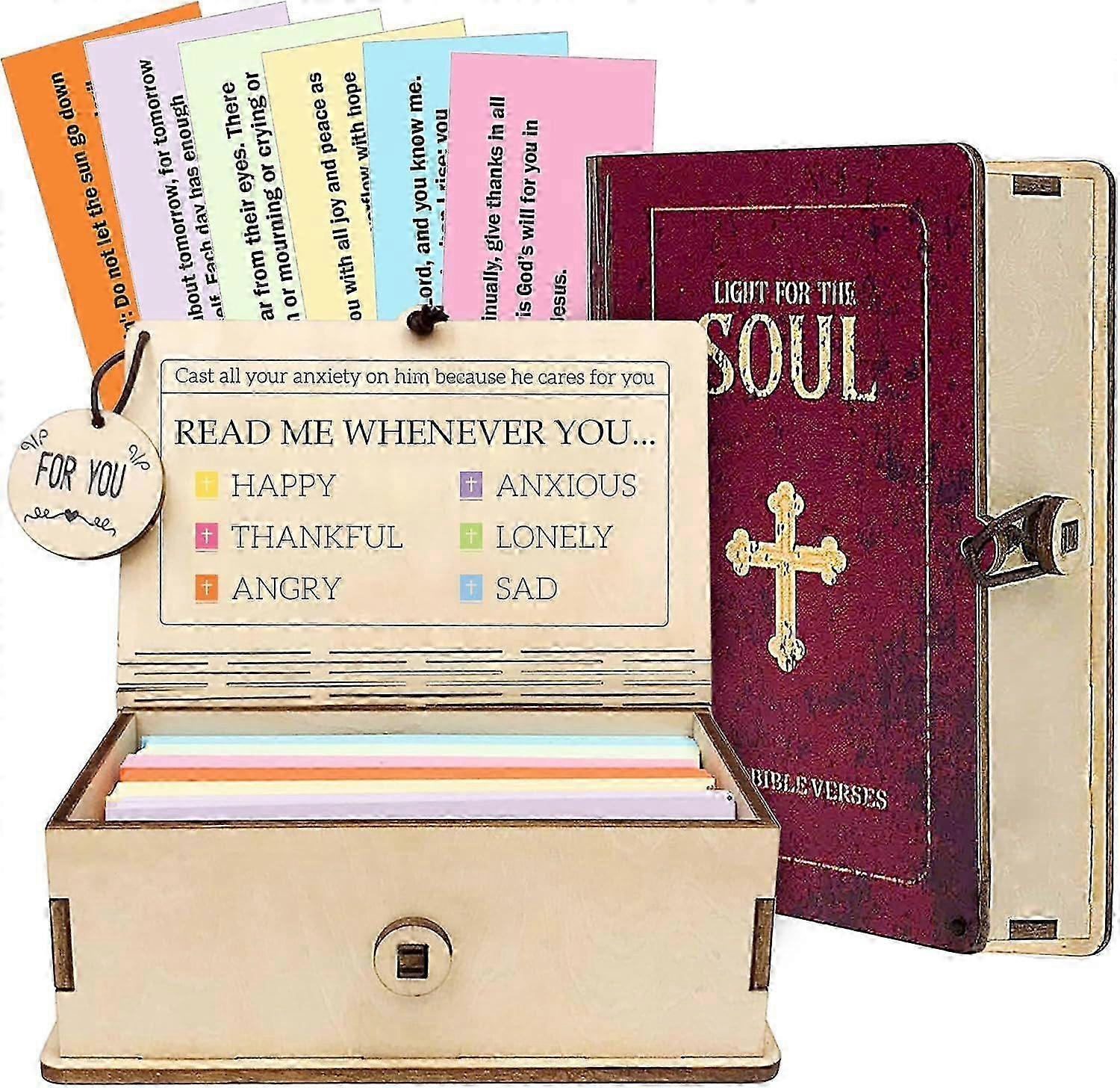 Handmade Bible Verse Cards Box (150 pcs), Bible Verses With Wooden Box for Emotion and Feeling, Inspirational Bible Gifts, Graduation Gift, Christian