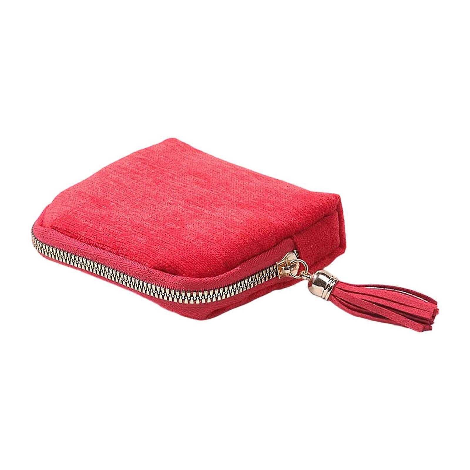Tasselss  zipperss bag, five layer storage accessory storage bag  Red