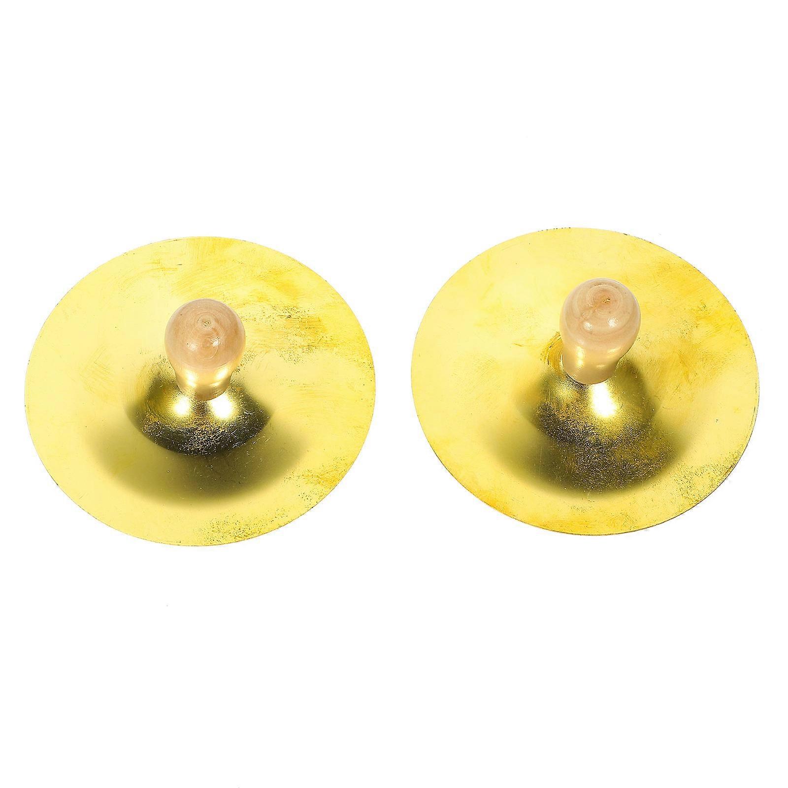 2Pcs Finger Cymbals Copper with Wooden Handles for Kids Musical Instruments