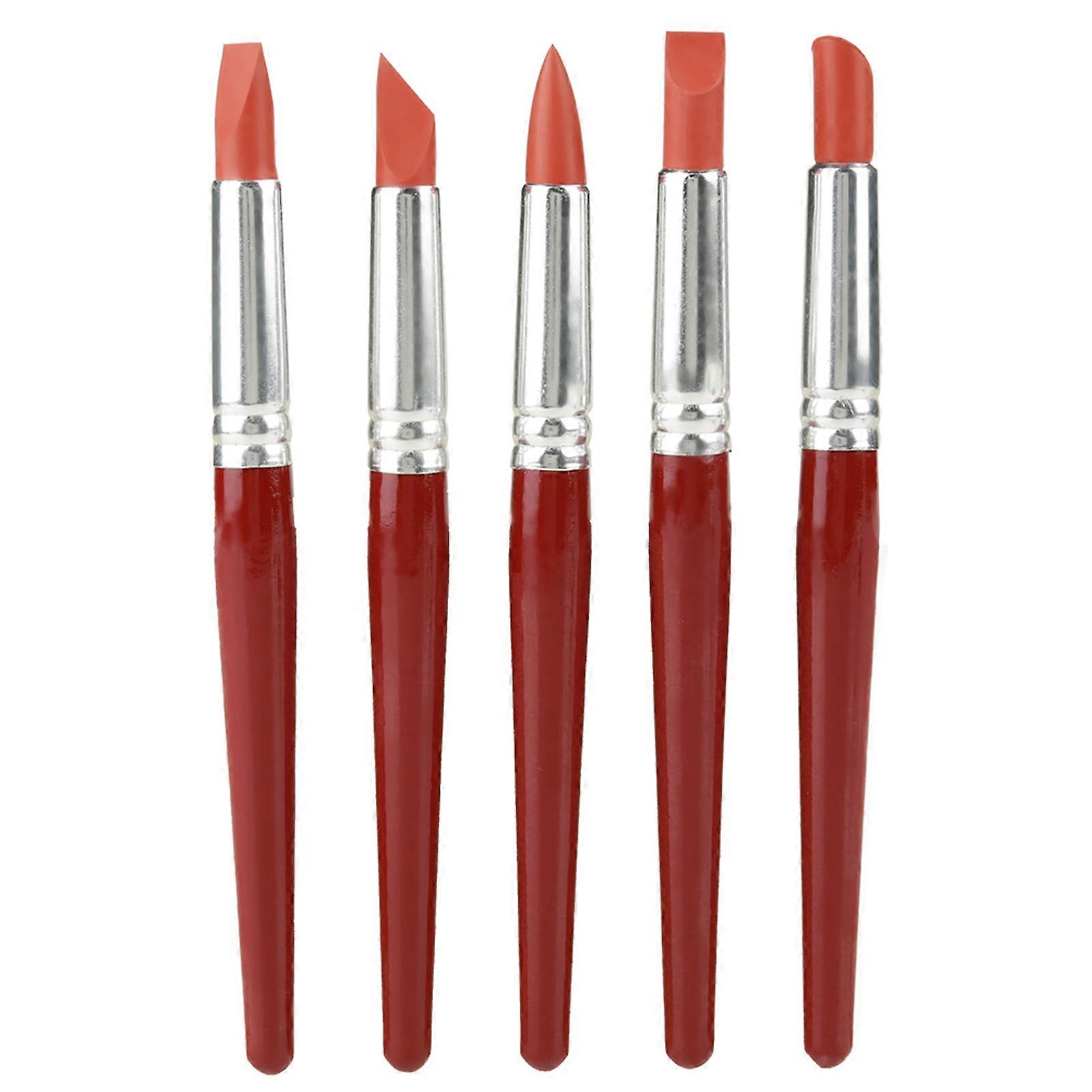 5pcs Large Red Rubber Tip Brushes Clay Sculpting Pottery Carving Tool