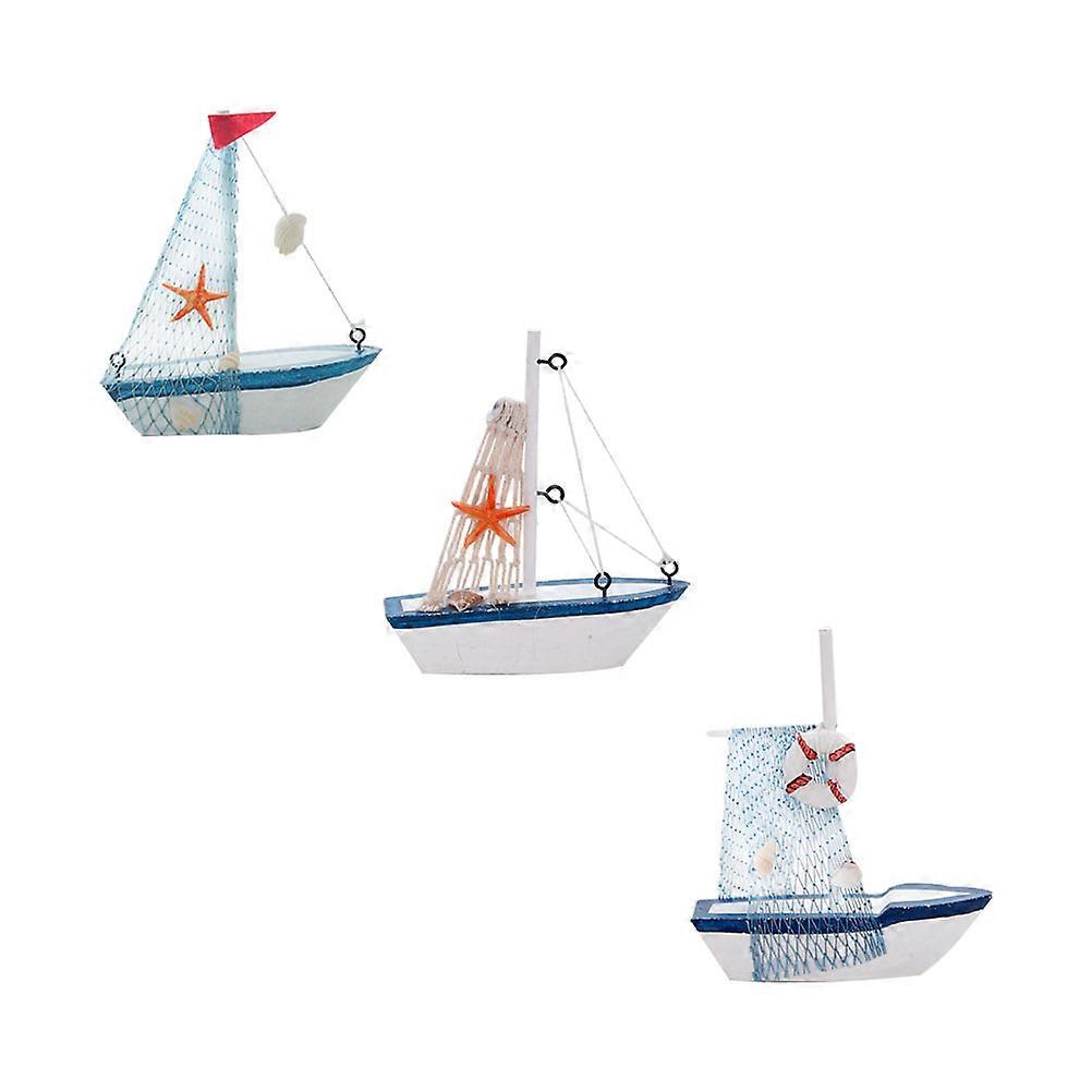 Wooden Sailboat Model Decoration for Home Use 3Pcs Multi