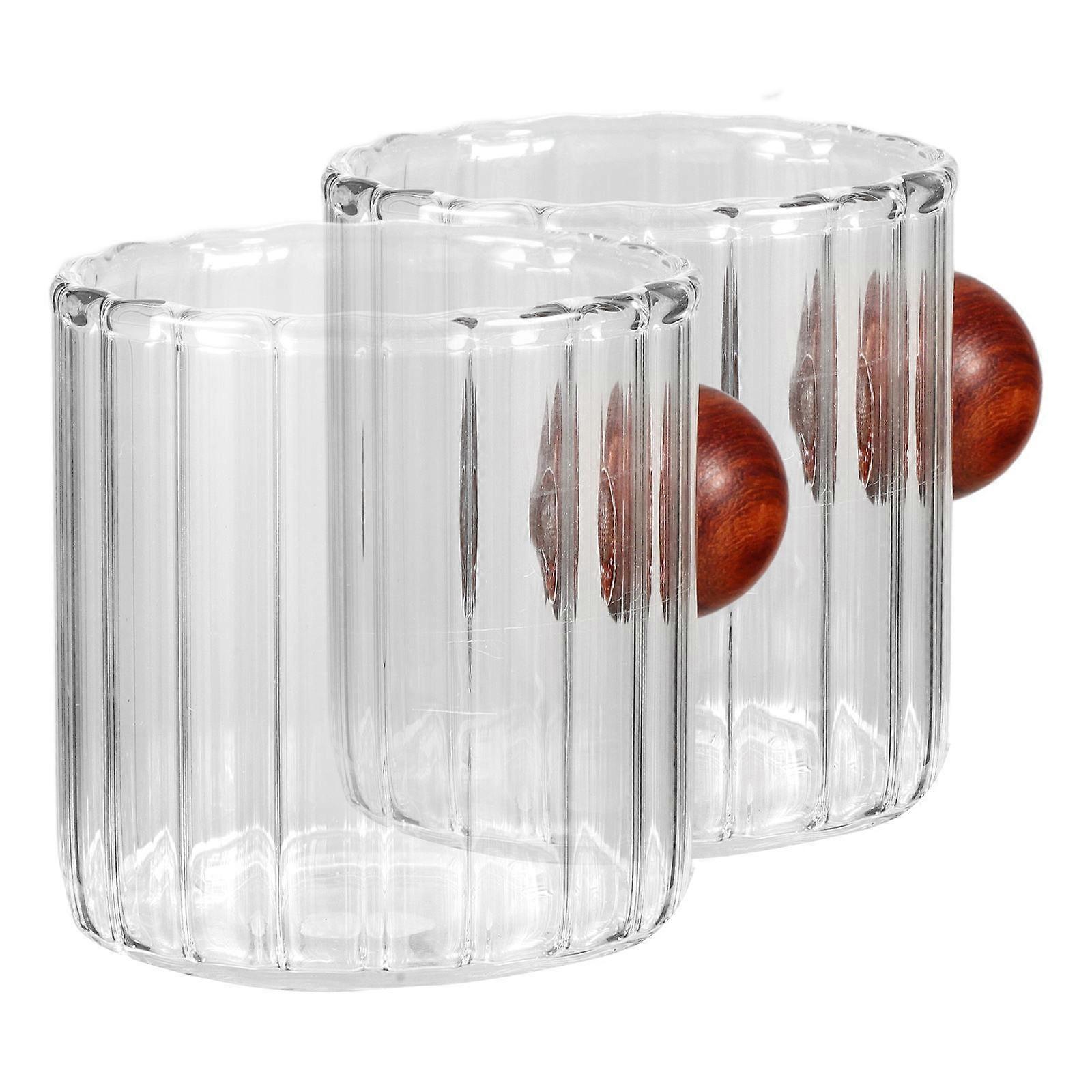 Clear Glass Espresso Cup with Wood Handle for Coffee 2Pcs Measuring Jug