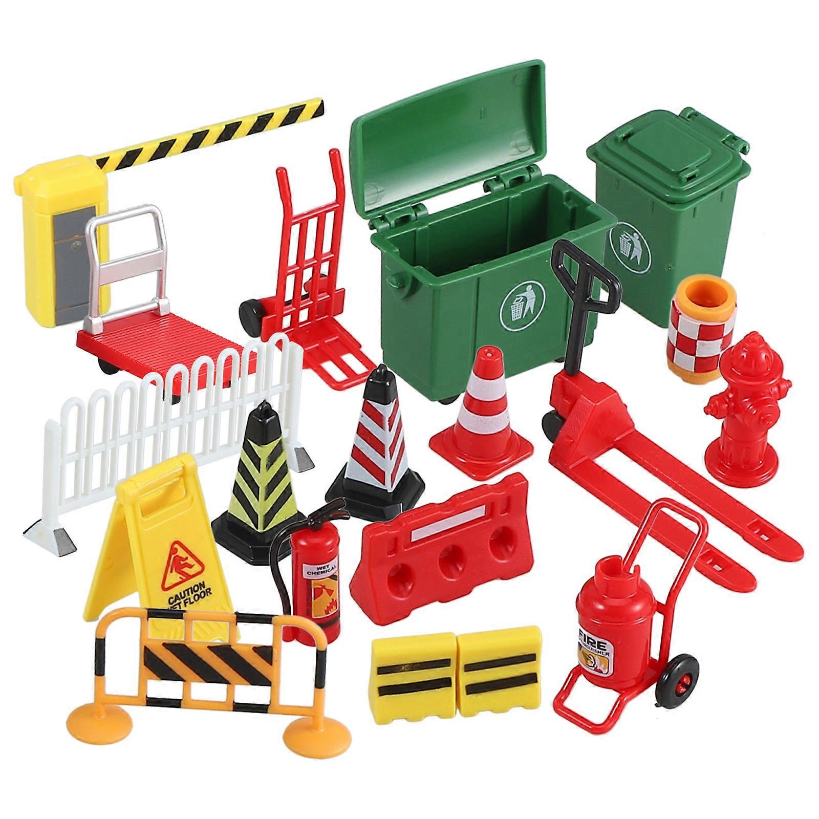 Mini Traffic Barrier Toy Road Sign for Playing 1Set Assorted Color Plastic