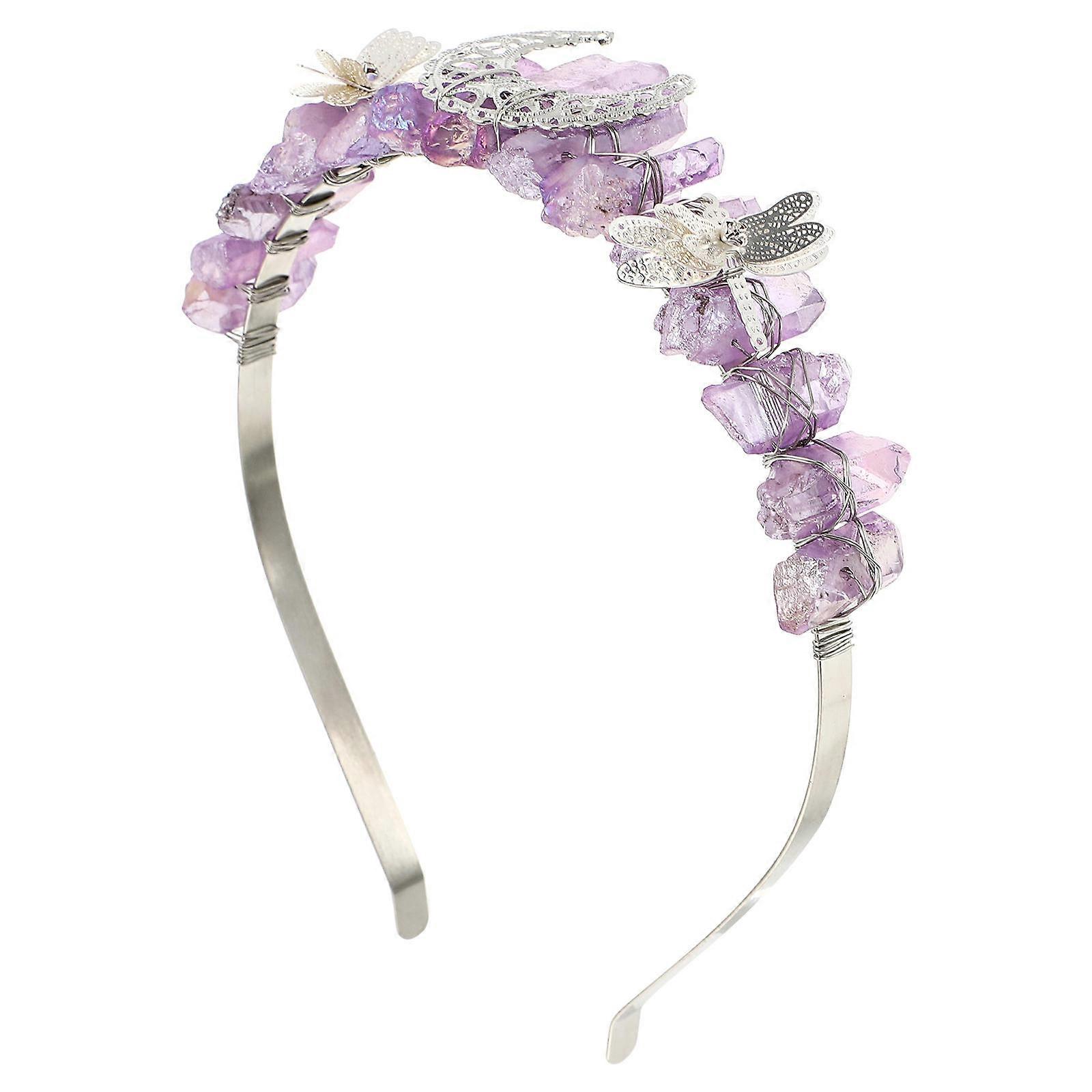 Bride Crystal Crown for Decor Purple Dragonfly Tiara 2Pcs