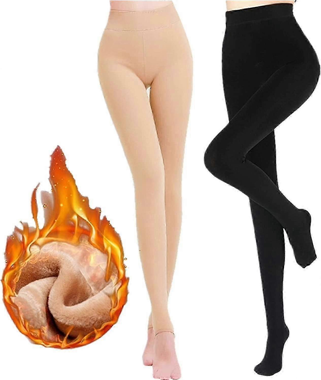2-Pack Women's High Waist Elastic Thick Tights with Warm Fleece Lining for Winter