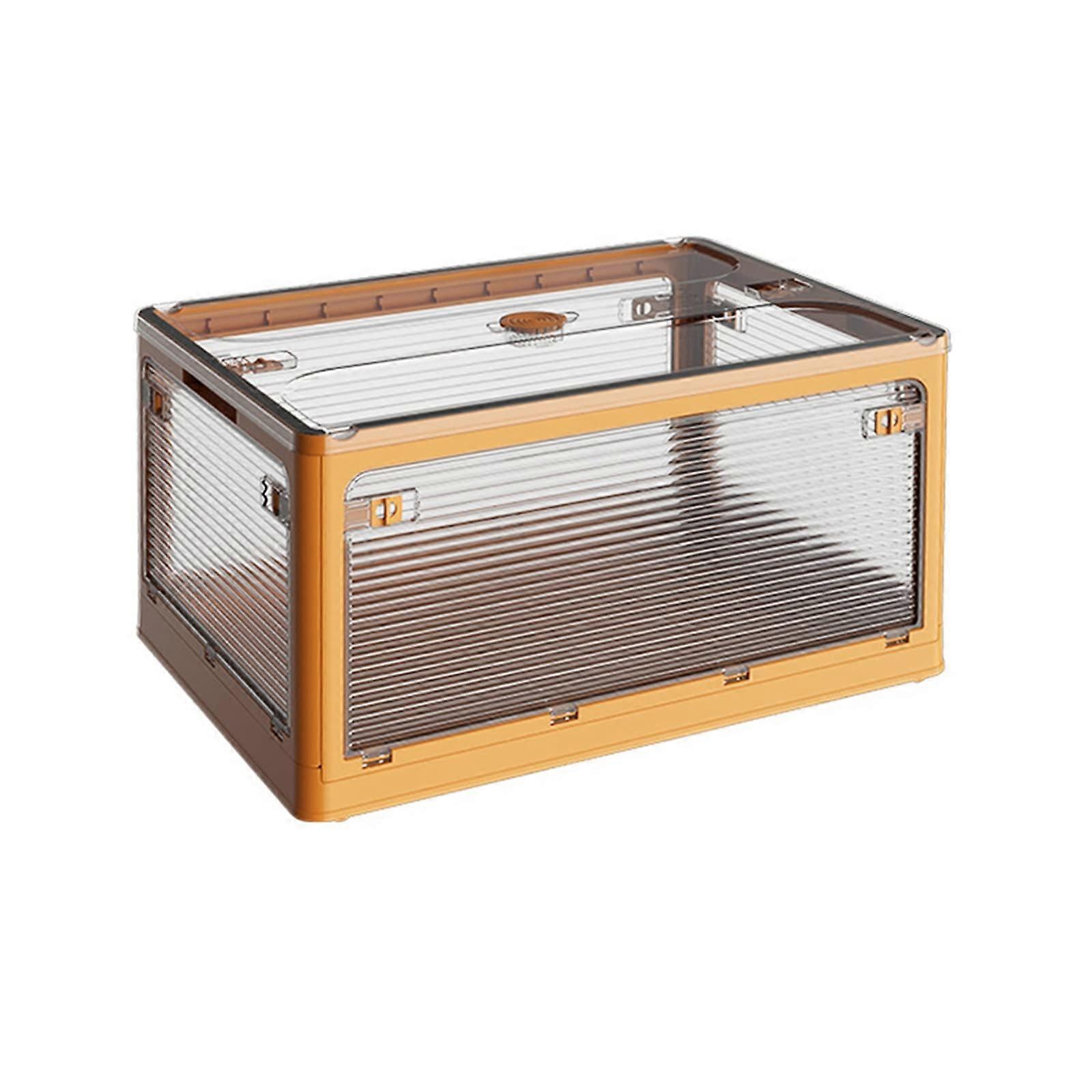 Camping Folding Box Yellow 47x35x24 cm Plastic Collapsible Storage Box With Lid Portable Stackable Crate For Indoor Outdoor Car Trunk