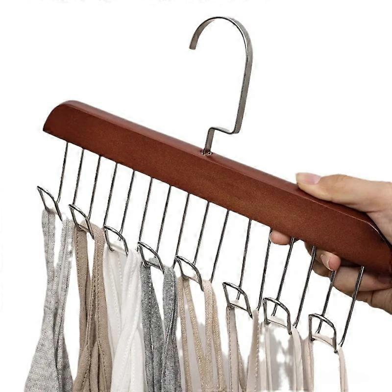 Multifunctional Wooden Underwear Hanger with 8 Hooks Real Wood Wave Clothes Drying Rack for Students Dormitory Vest Tie