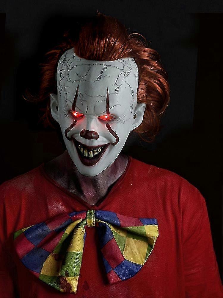 ハロウィーン怖いピエロペニーワイズITフルマスクEvilRedEyesホラーコスプレコスチュームLEDラテックス発光マスクライト付きまたはライトなし
