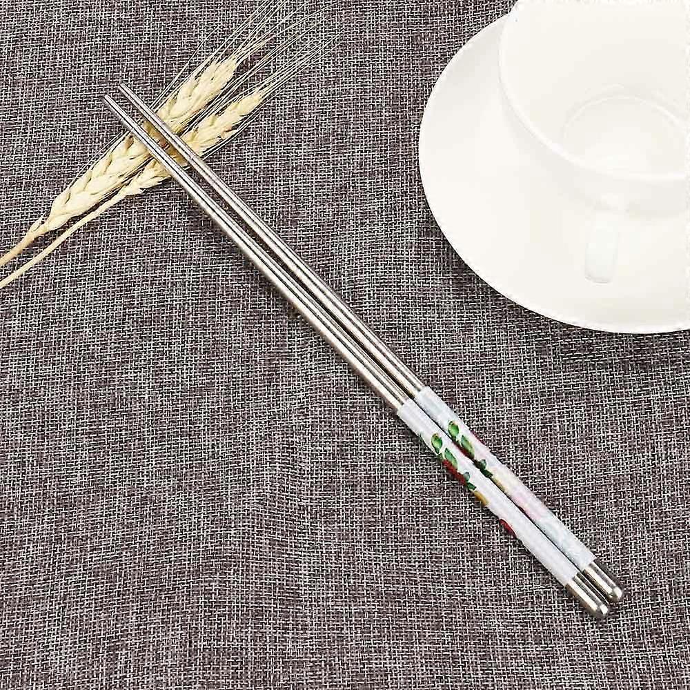 WRXMIJNHGSA 1Pair Length White Flower Pattern Stainless Steel Chopsticks Pair New