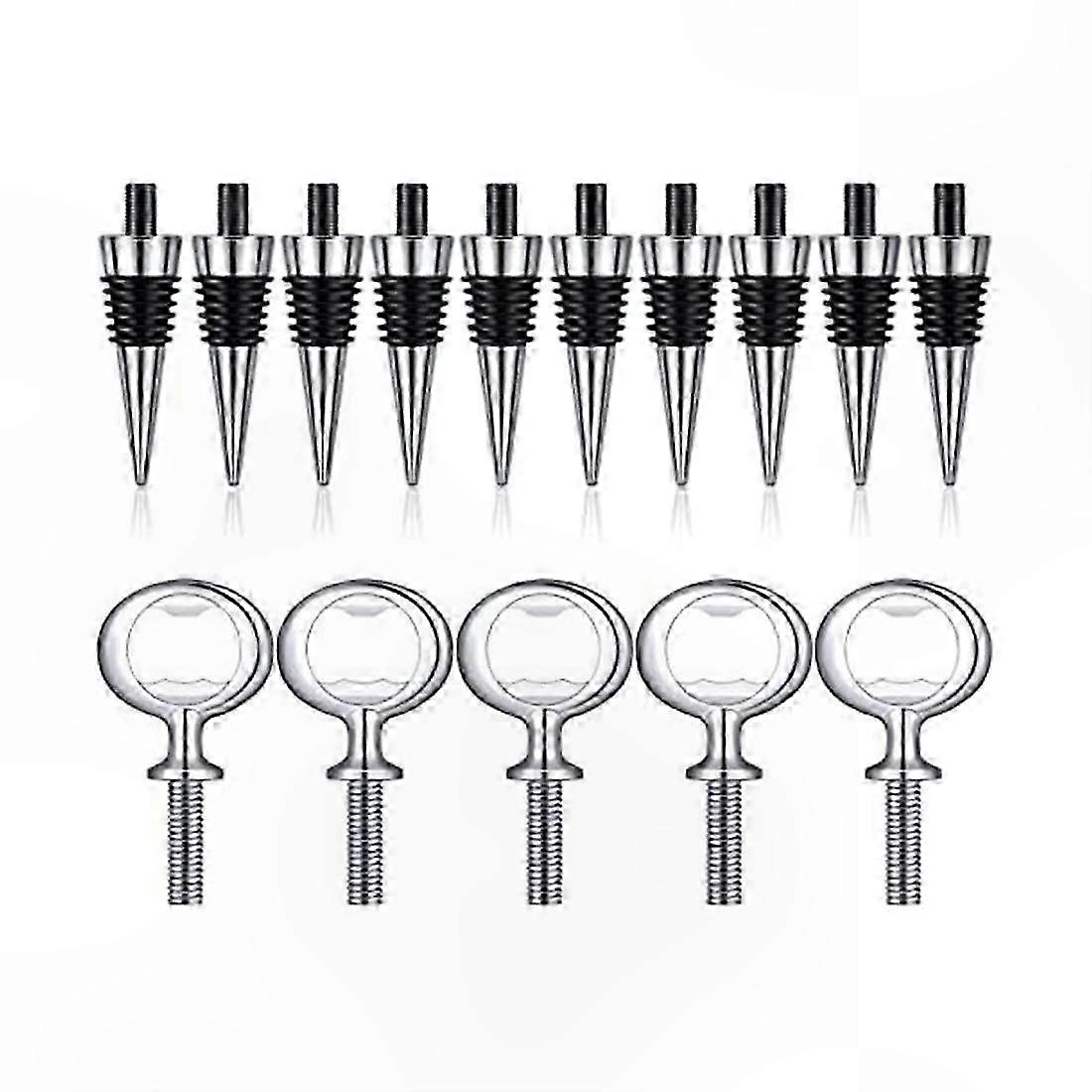 10 Wine Stoppers & 5 Bottle Opener Inserts Set