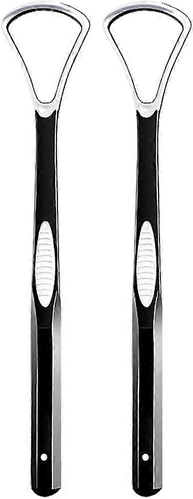 Plastic Dental Tongue Scraper Cleaner Brush Black 2 Pack