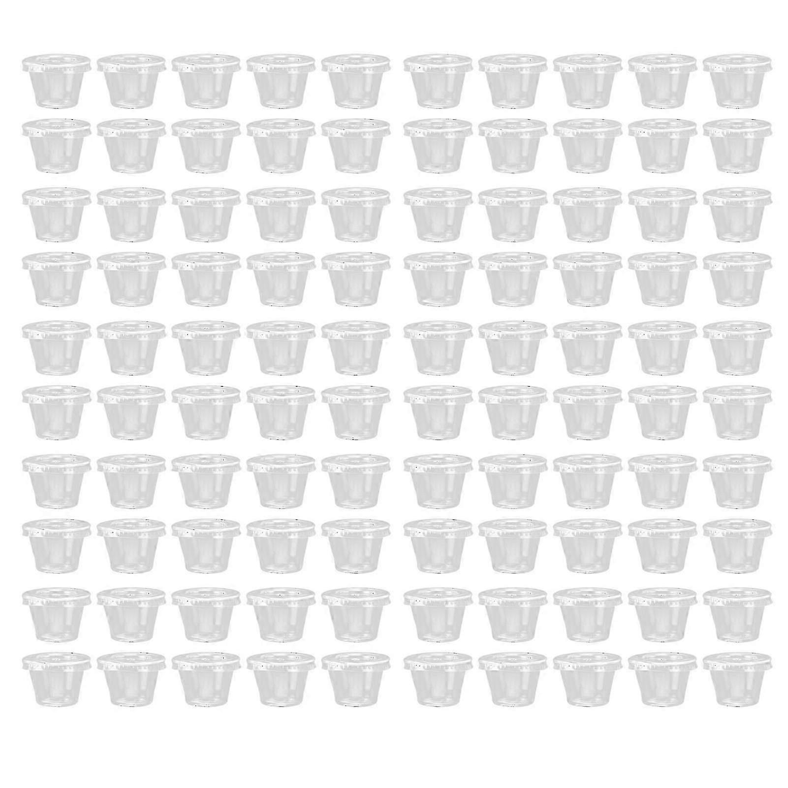 100 Sets Plastic Portion Cups with Lids, Disposable Condiment Containers
